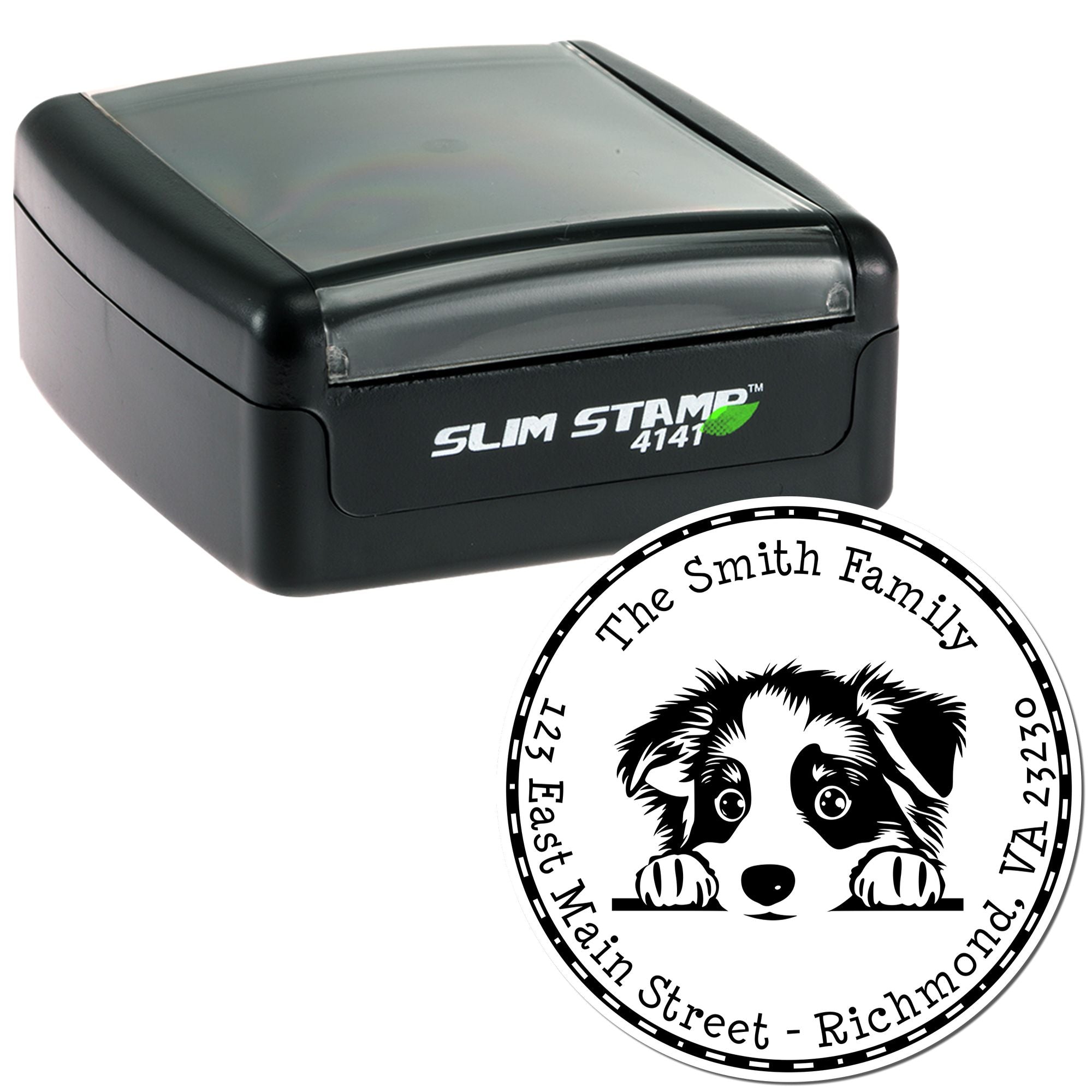 Slim Australian Shepherd Personalized Name and Address Stamp - Engineer Seal Stamps