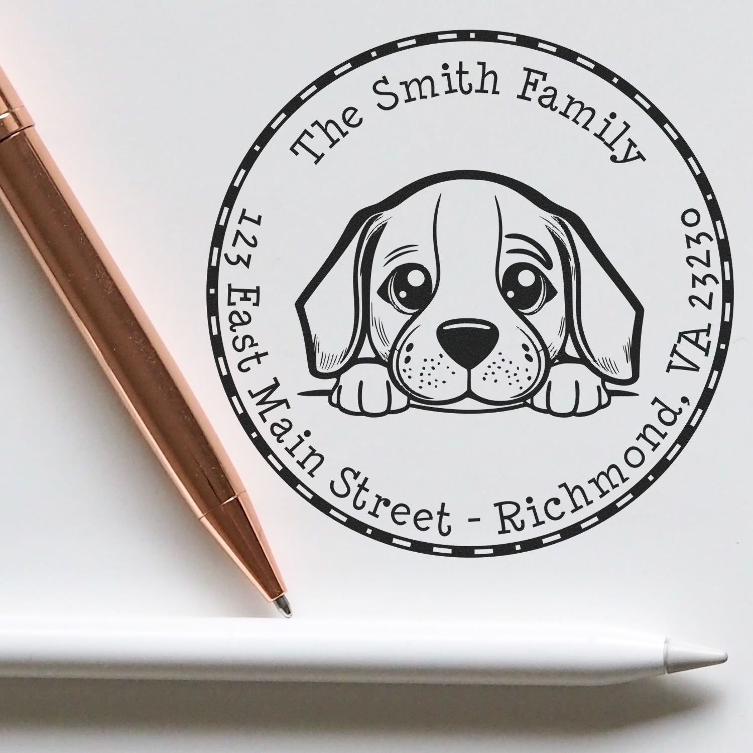 Round Pre-Inked Beagle Custom New Home Address Stamp - Engineer Seal Stamps