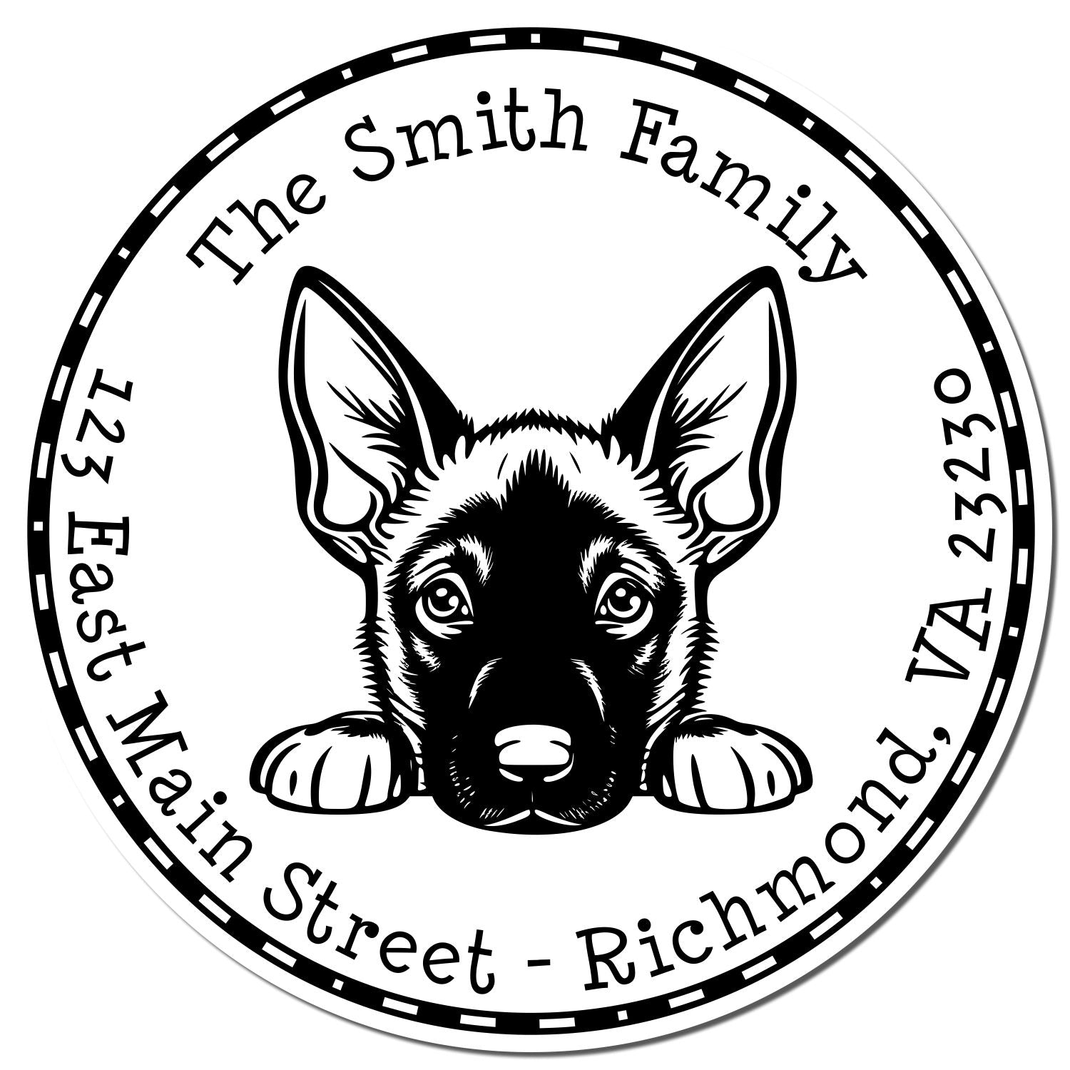 Slim Belgian Malinois Personalized New Home Address Stamp - Engineer Seal Stamps