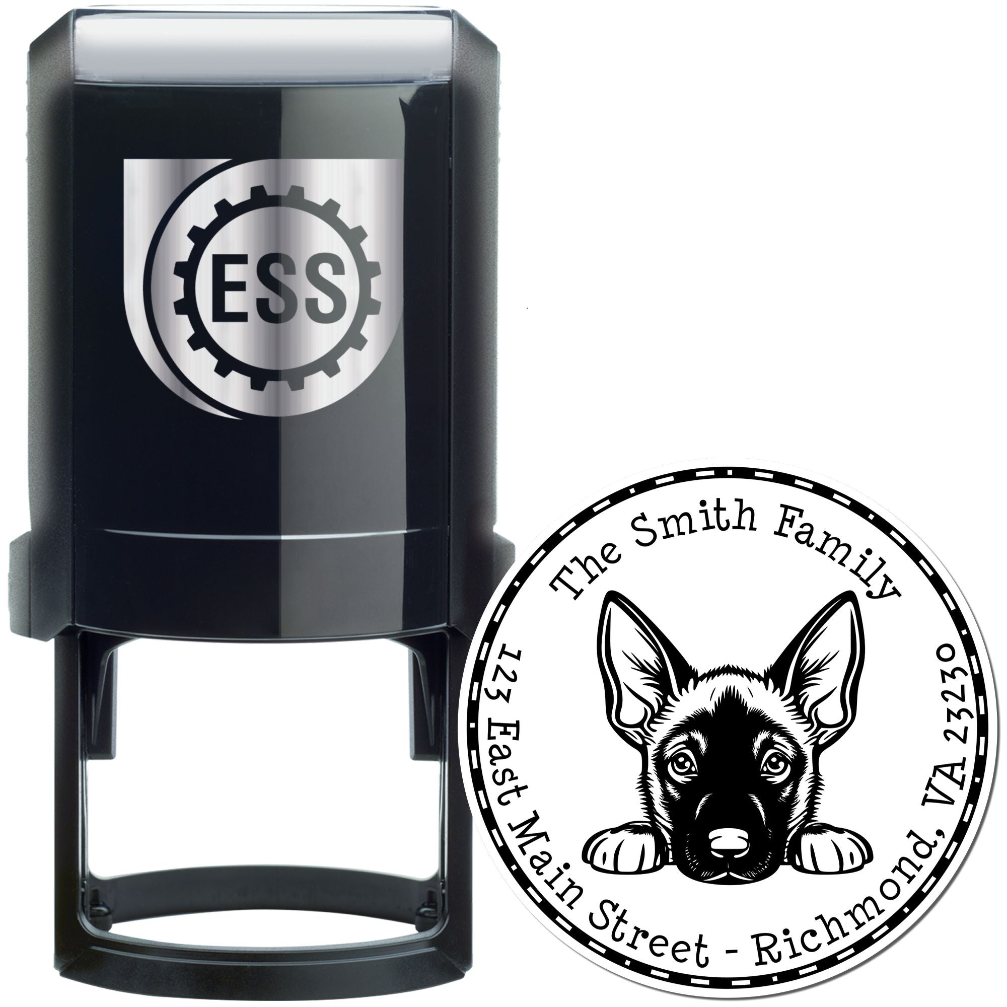 Round Self-Inking Belgian Malinois Mailing Address Stamp - Engineer Seal Stamps