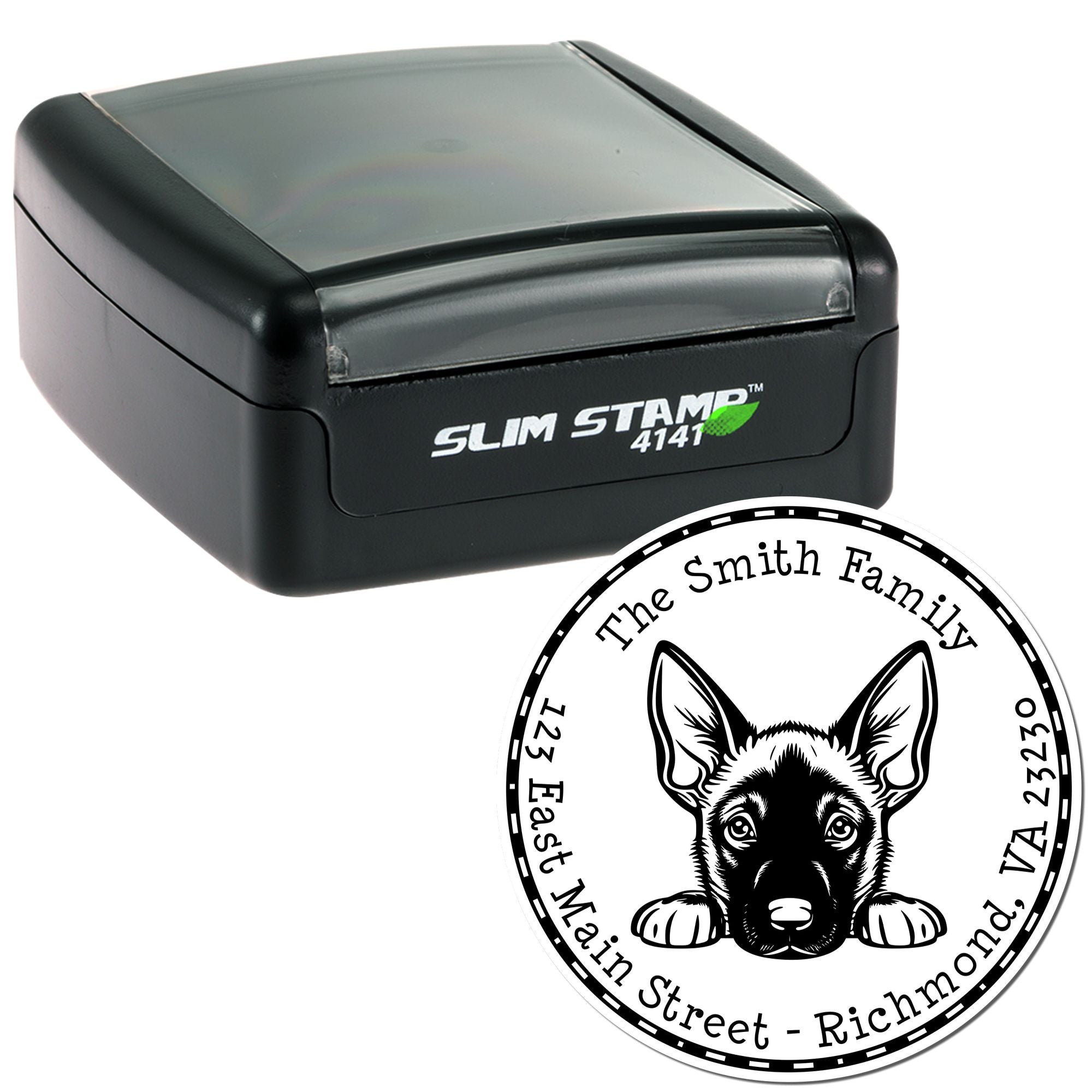 Slim Belgian Malinois Personalized New Home Address Stamp - Engineer Seal Stamps