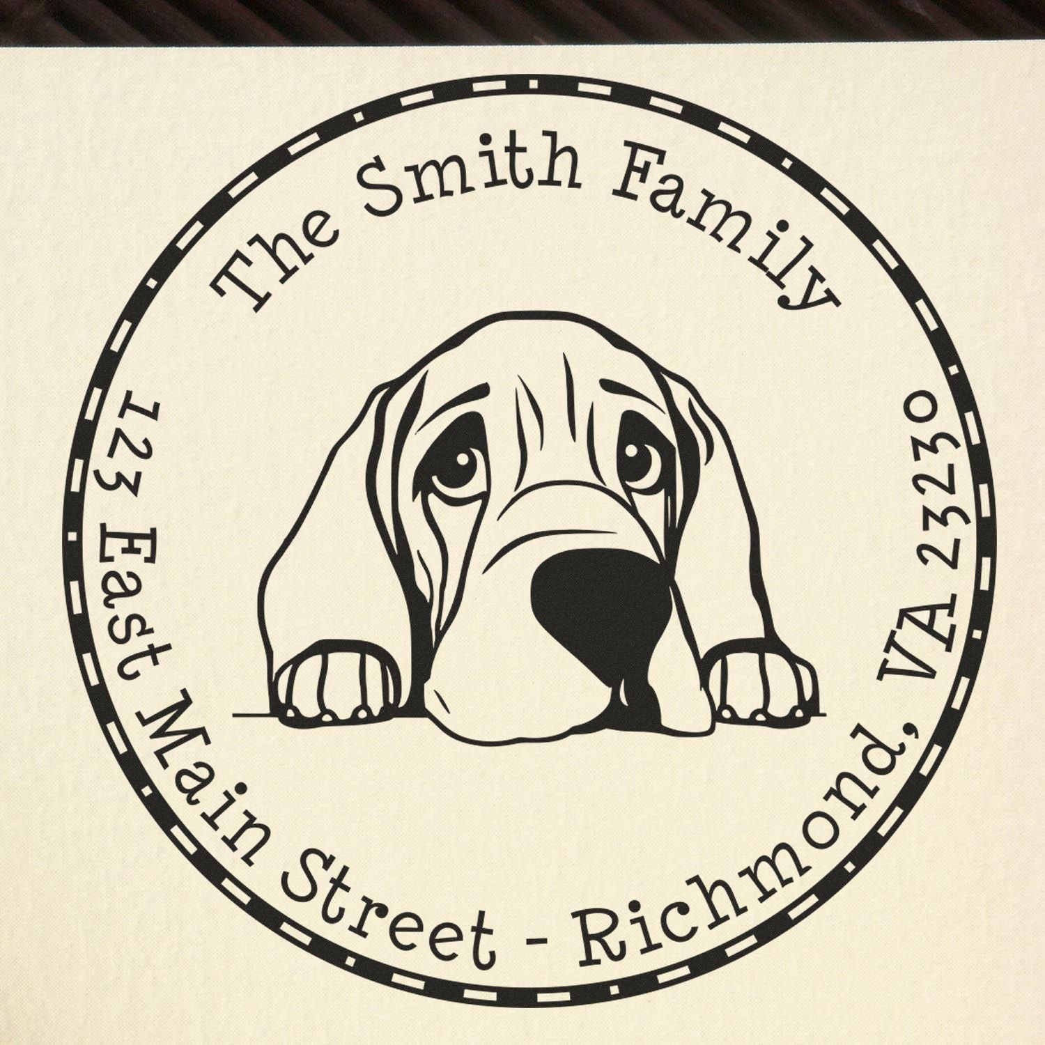 Round Bloodhound Customized Address Label Rubber Stamp