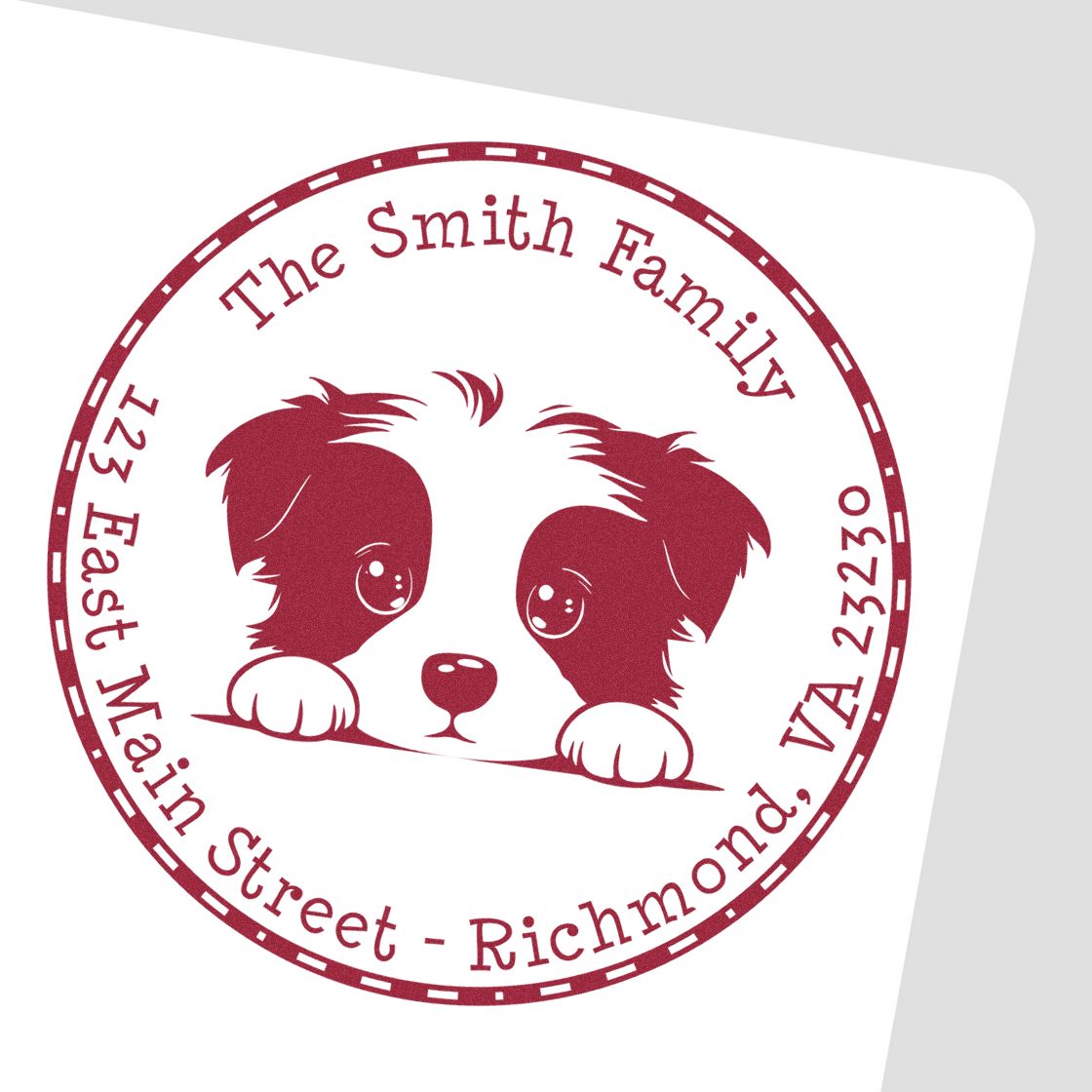 Round Self-Inking Border Collie Address Label Stamp - Engineer Seal Stamps