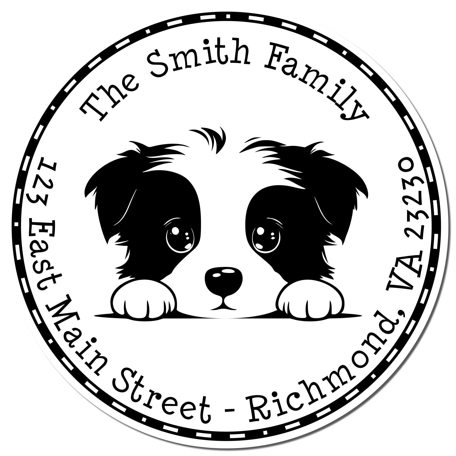 Round Pre-Inked Border Collie Custom Address Label Stamp - Engineer Seal Stamps