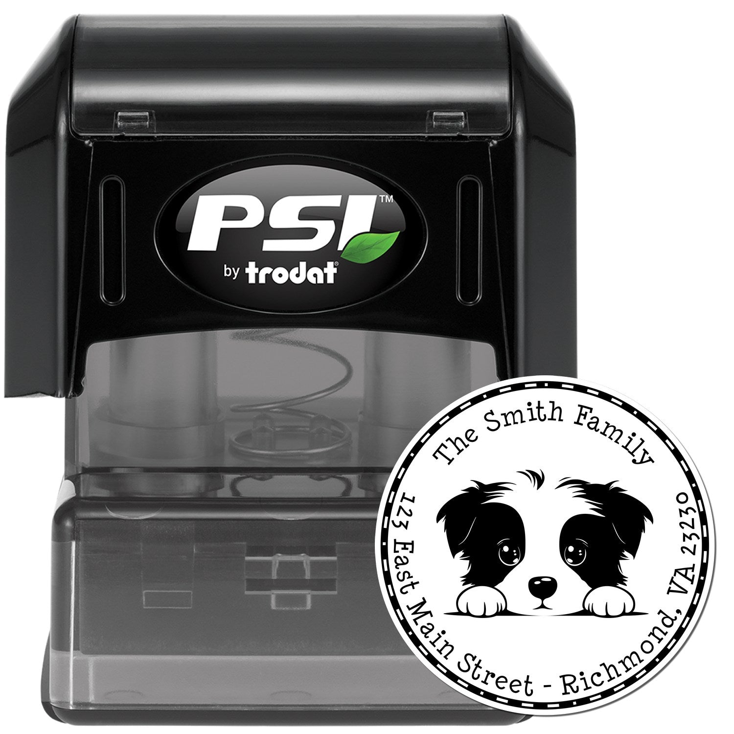 Round Pre-Inked Border Collie Custom Address Label Stamp - Engineer Seal Stamps