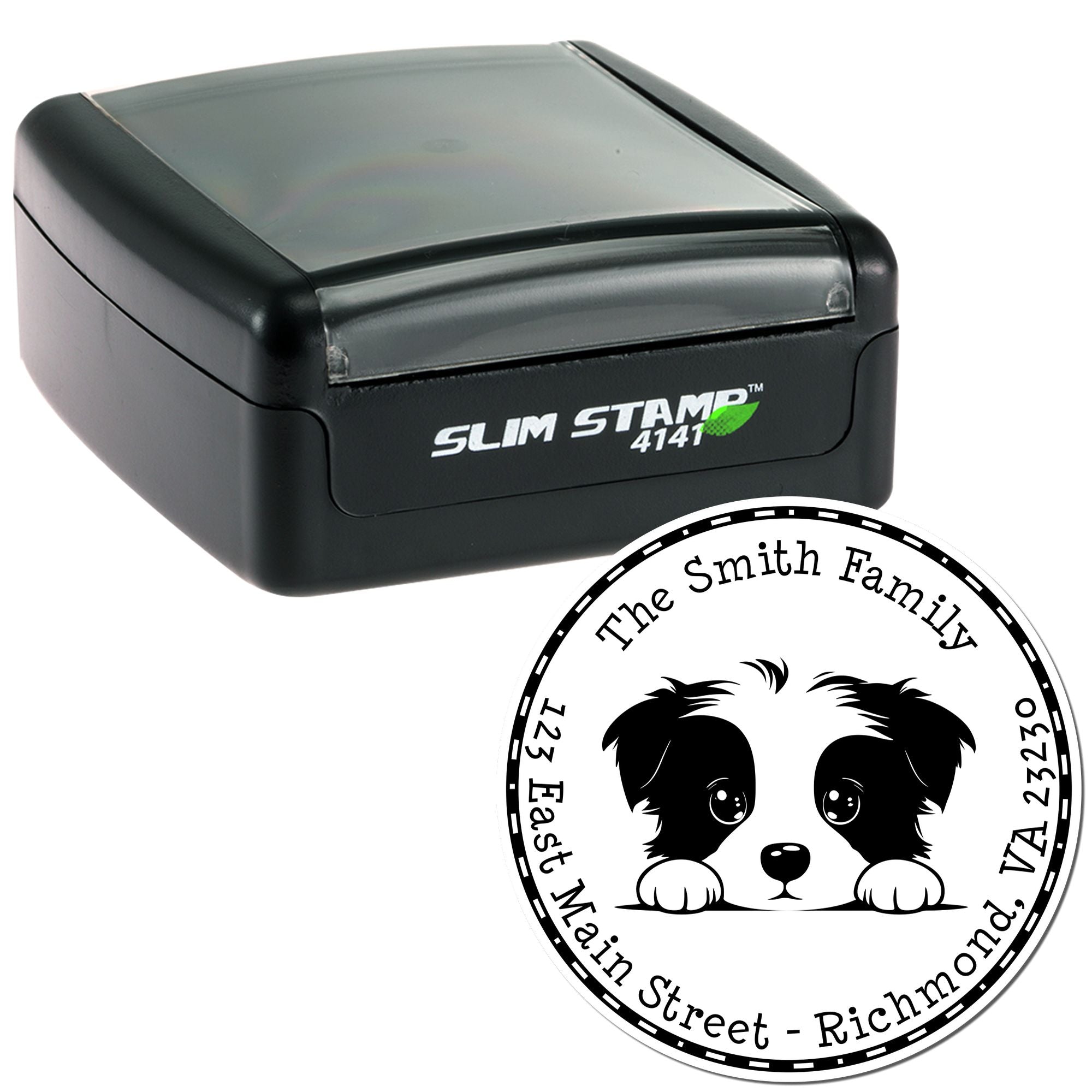 Slim Border Collie Personalized Home Address Stamp - Engineer Seal Stamps