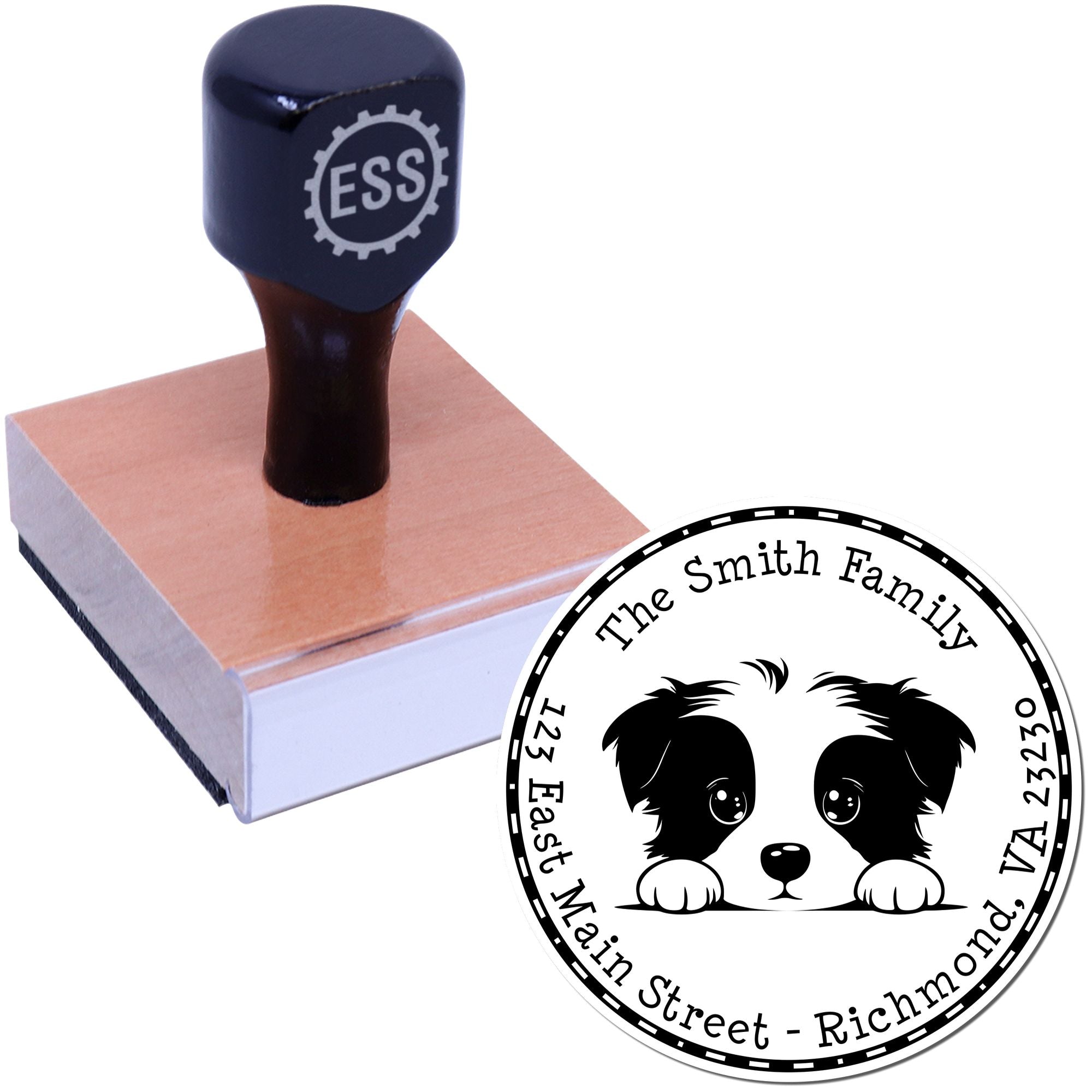 Round Border Collie Customized Address Rubber Stamp