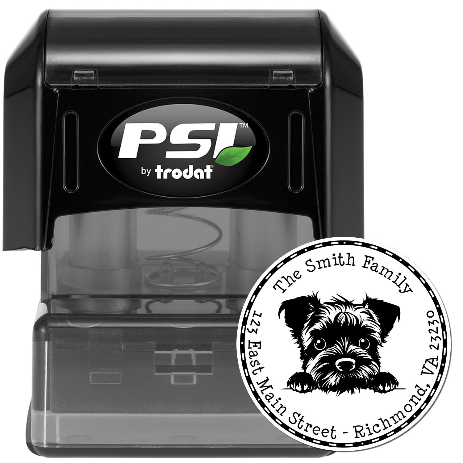 Round Pre-Inked Border Terrier Custom Address Label Stamp - Engineer Seal Stamps