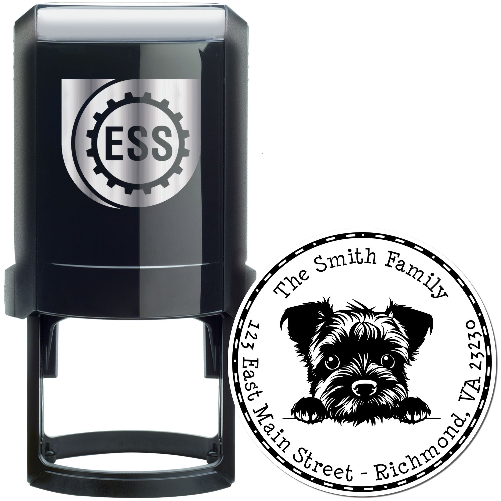 Round Self-Inking Border Terrier Address Stamp - Engineer Seal Stamps