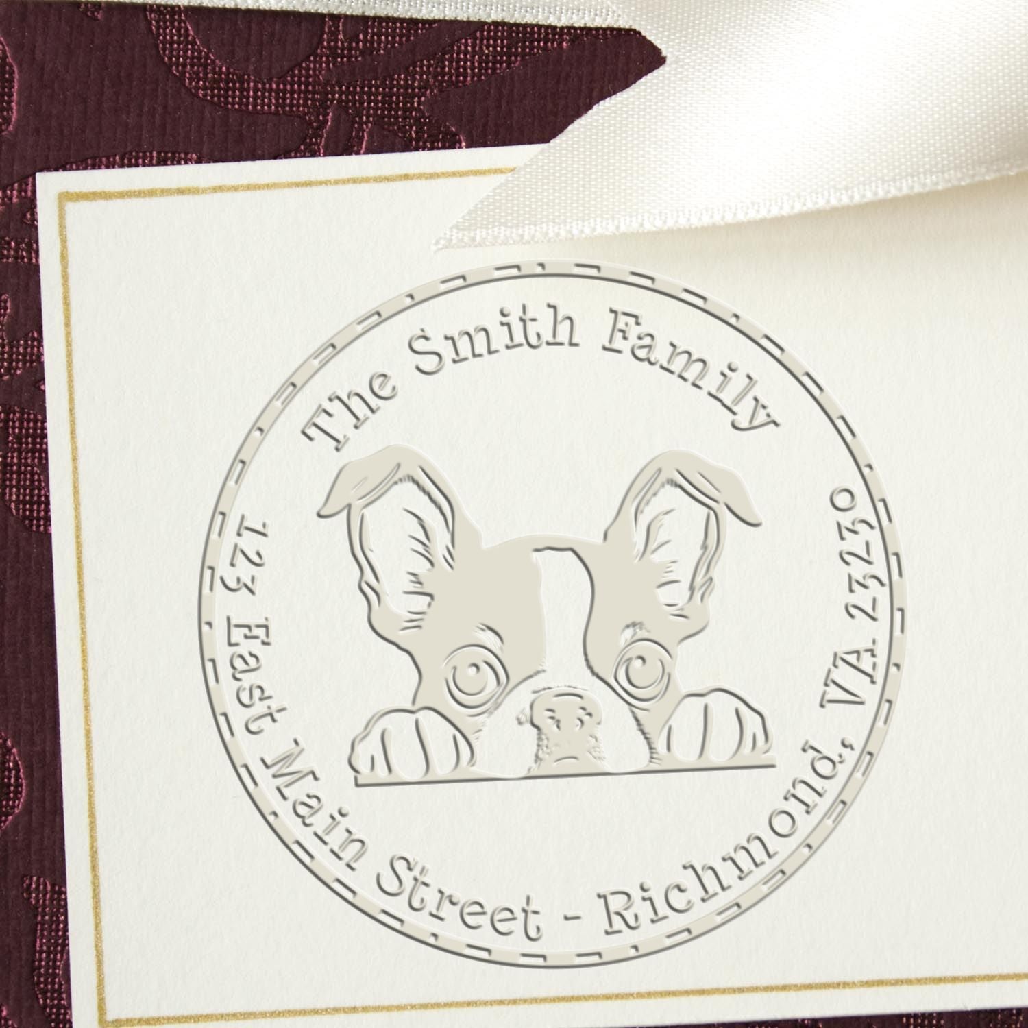 Boston Terrier Custom Name and Address Seal Desk Embosser - Engineer Seal Stamps