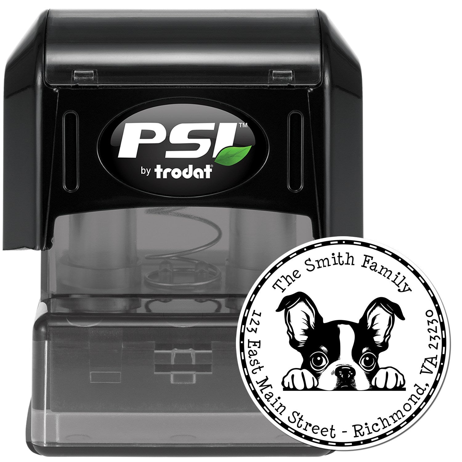 Round Pre-Inked Boston Terrier Custom Address Stamp - Engineer Seal Stamps
