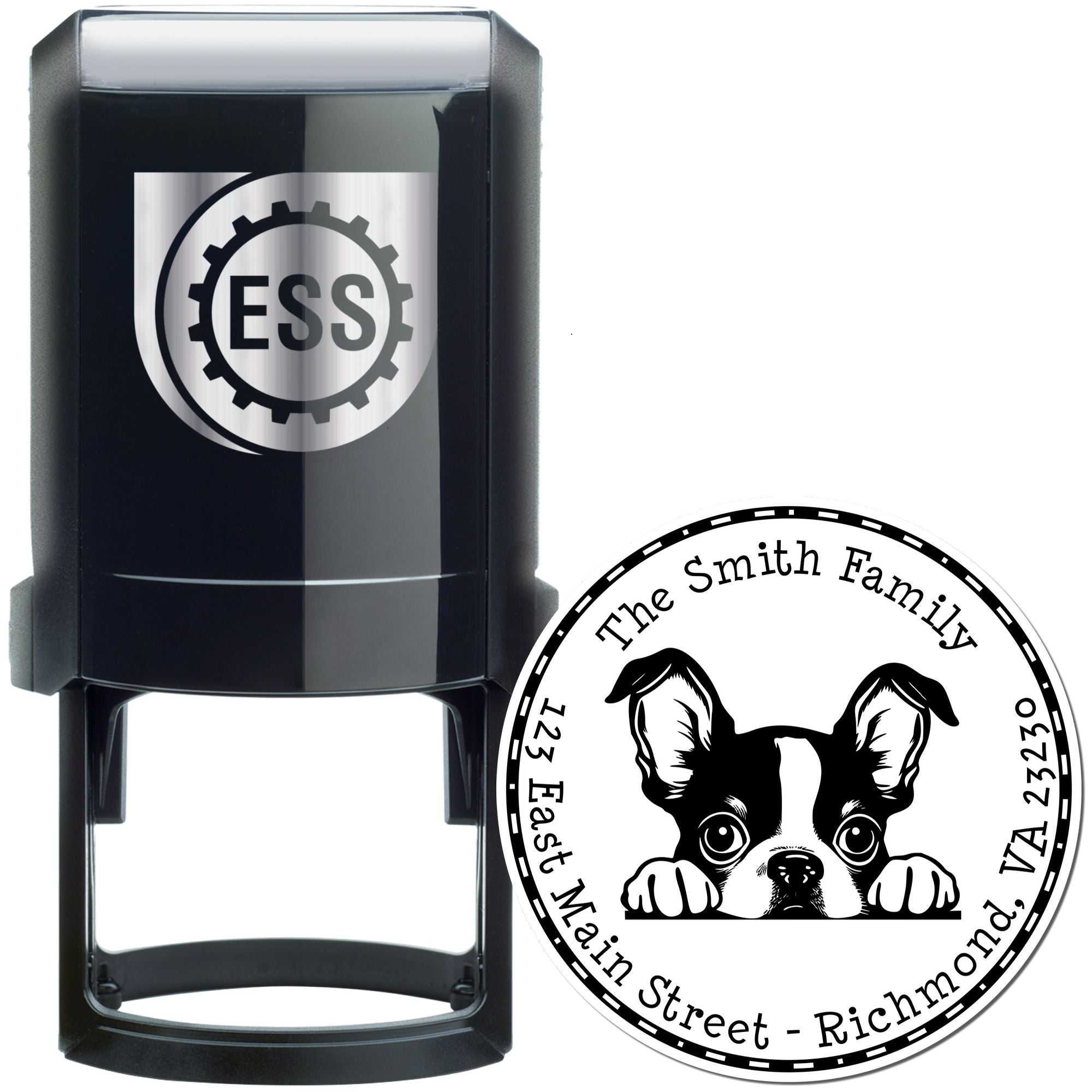 Round Self-Inking Boston Terrier Address Return Stamp - Engineer Seal Stamps