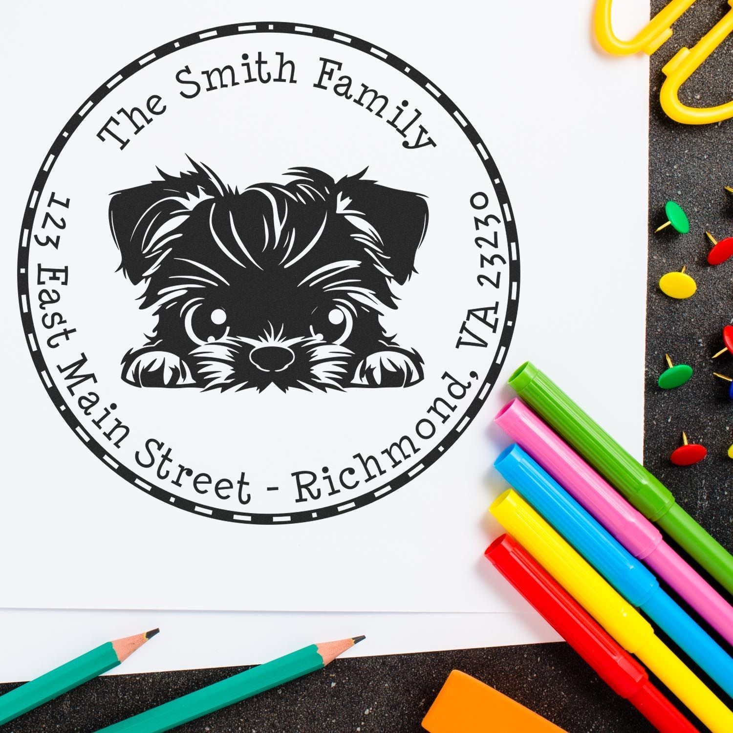Round Brussels Griffon Customized Refillable Address Rubber Stamp