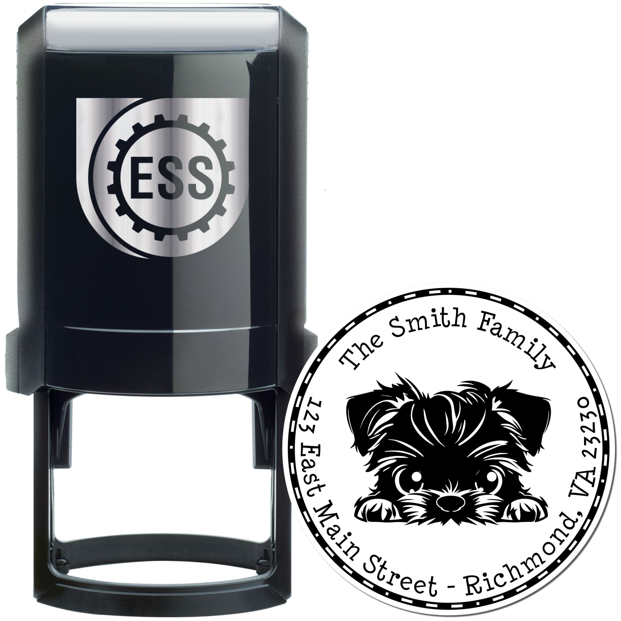 Round Self-Inking Brussels Griffon Name and Address Stamp - Engineer Seal Stamps