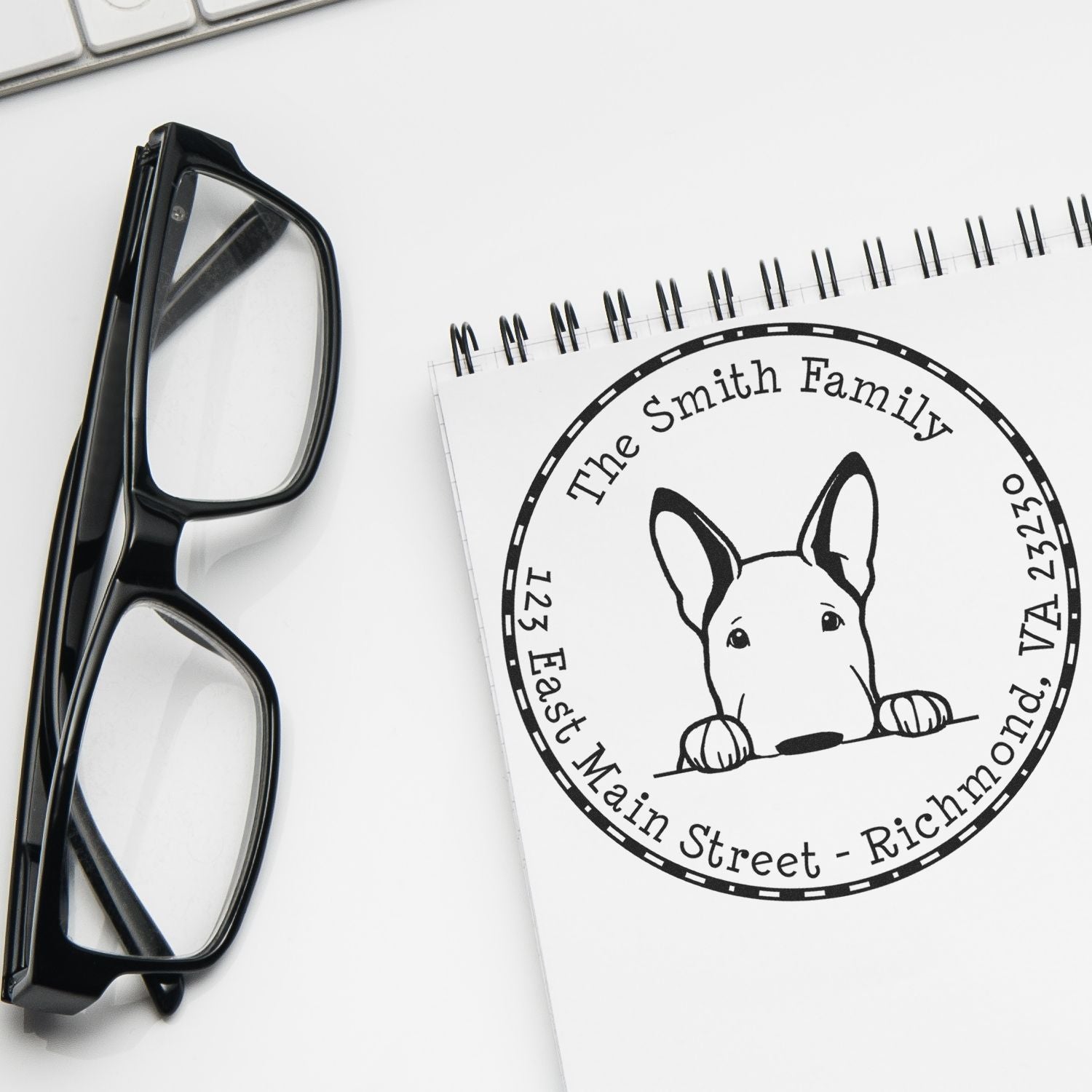 Round Bull Terrier Customized Easy-To-Use Address Rubber Stamp