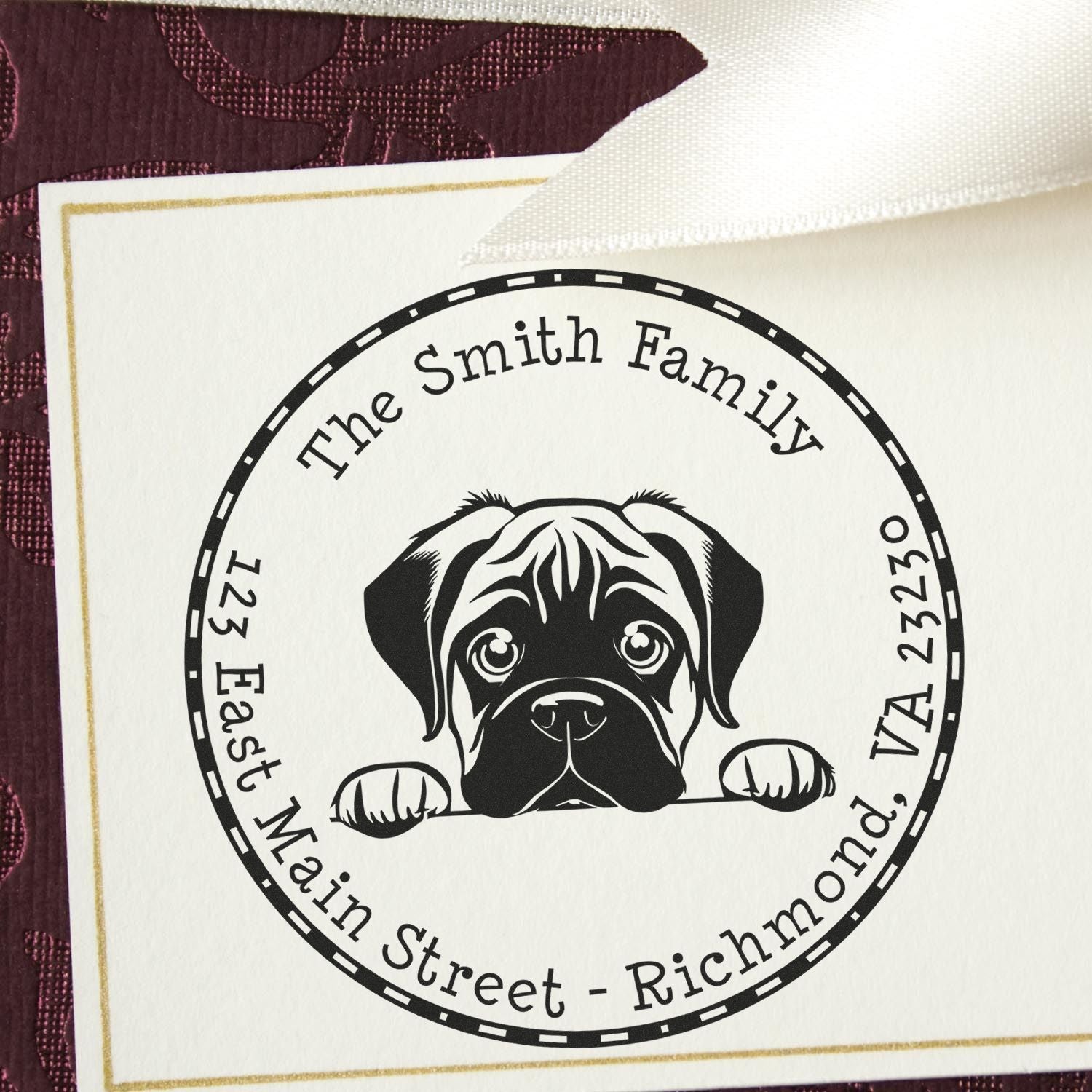 Round Pre-Inked Bullmastiff Custom Refillable Address Stamp - Engineer Seal Stamps