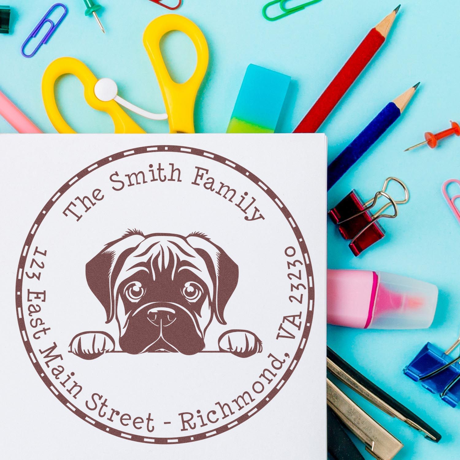 Round Bullmastiff Customized High-Quality Address Rubber Stamp - Engineer Seal Stamps