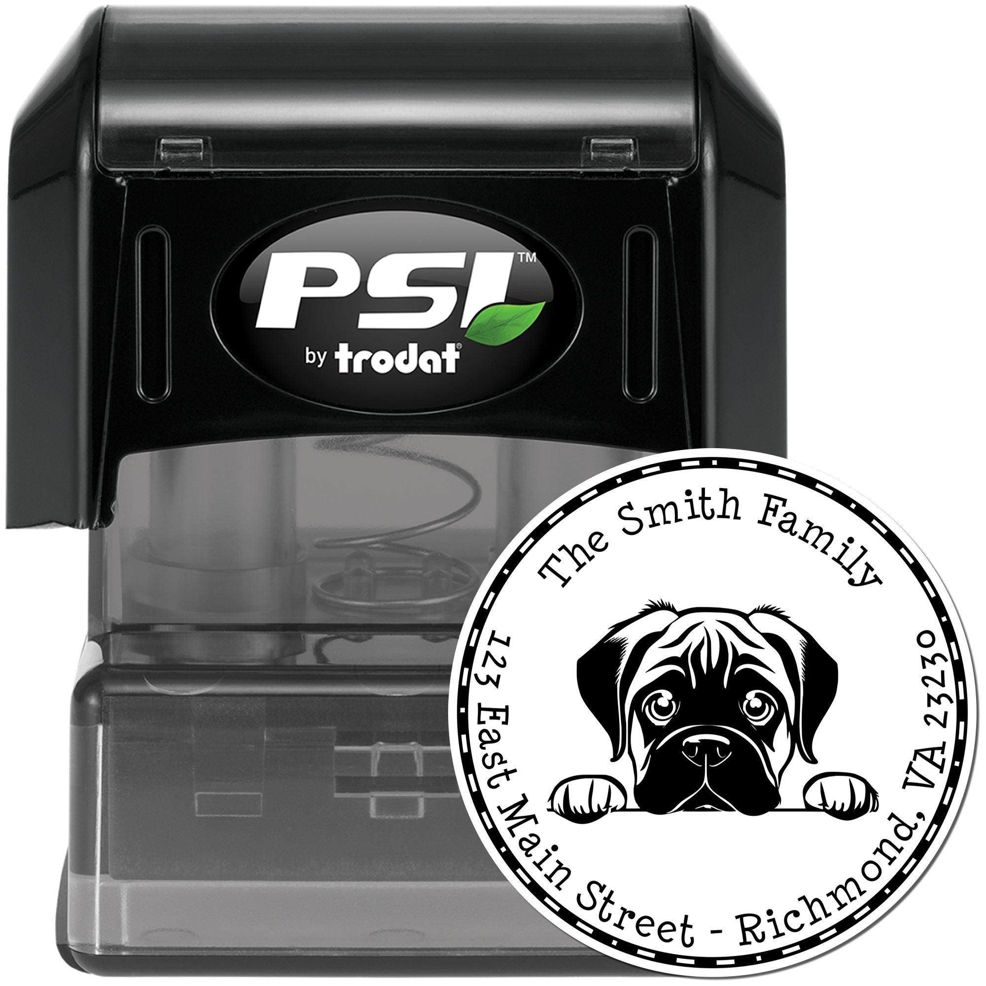 Round Pre-Inked Bullmastiff Custom Refillable Address Stamp - Engineer Seal Stamps