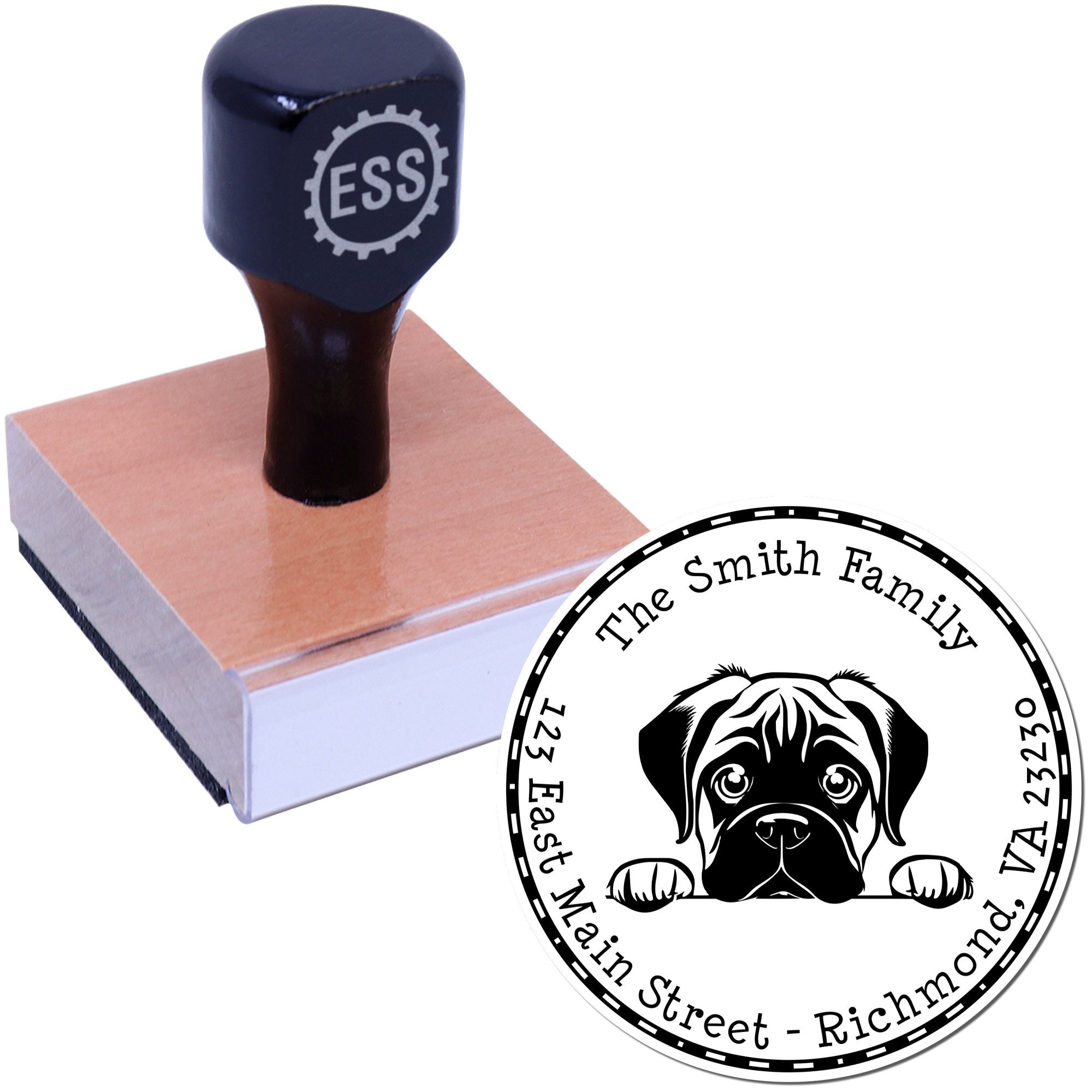 Round Bullmastiff Customized High-Quality Address Rubber Stamp