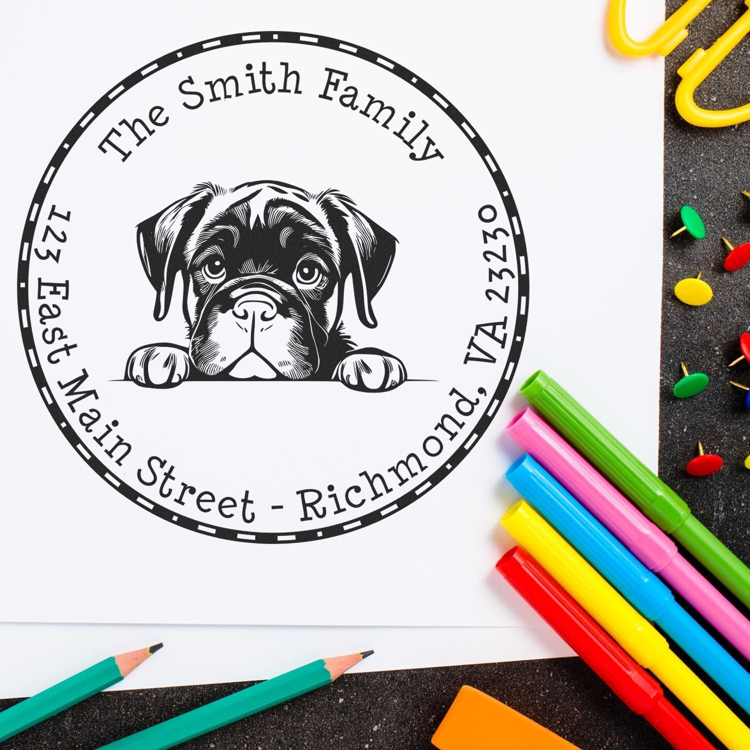 Round Pre-Inked Cane Corso Custom Easy-To-Use Address Stamp - Engineer Seal Stamps