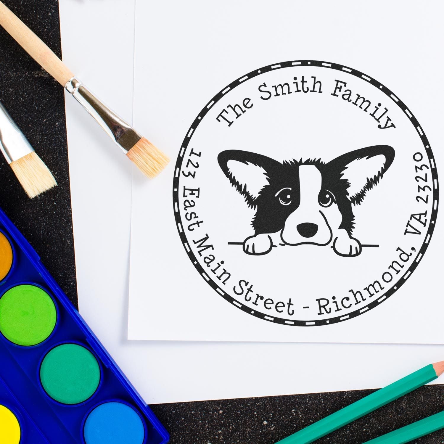 Round Cardigan Welsh Corgi Customized Mailing Rubber Stamp