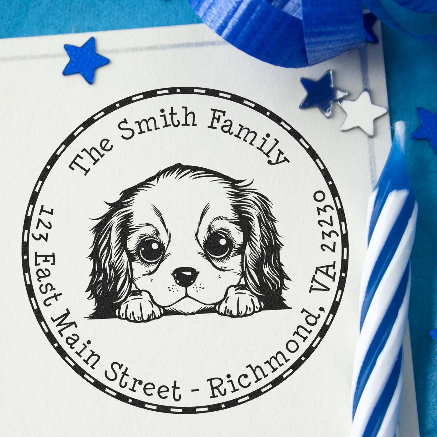 Round Pre-Inked Cavalier King Charles Spaniel Custom Mailing Stamp - Engineer Seal Stamps