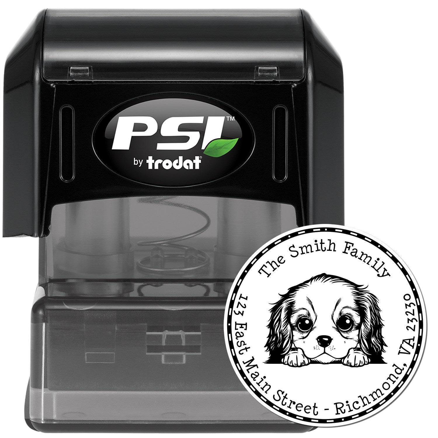 Round Pre-Inked Cavalier King Charles Spaniel Custom Mailing Stamp - Engineer Seal Stamps