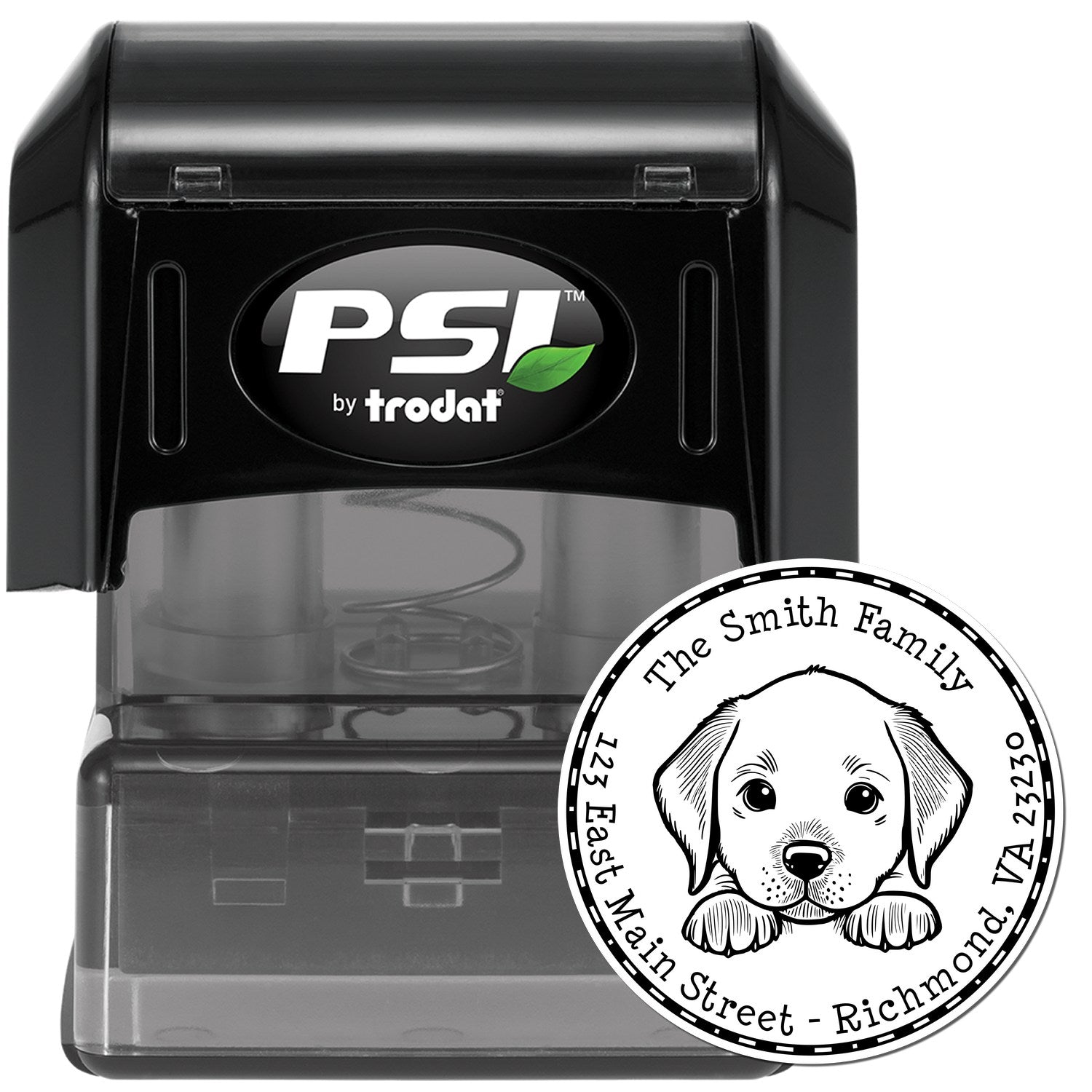 Round Pre-Inked Chesapeake Bay Retriever Custom House Address Stamp - Engineer Seal Stamps