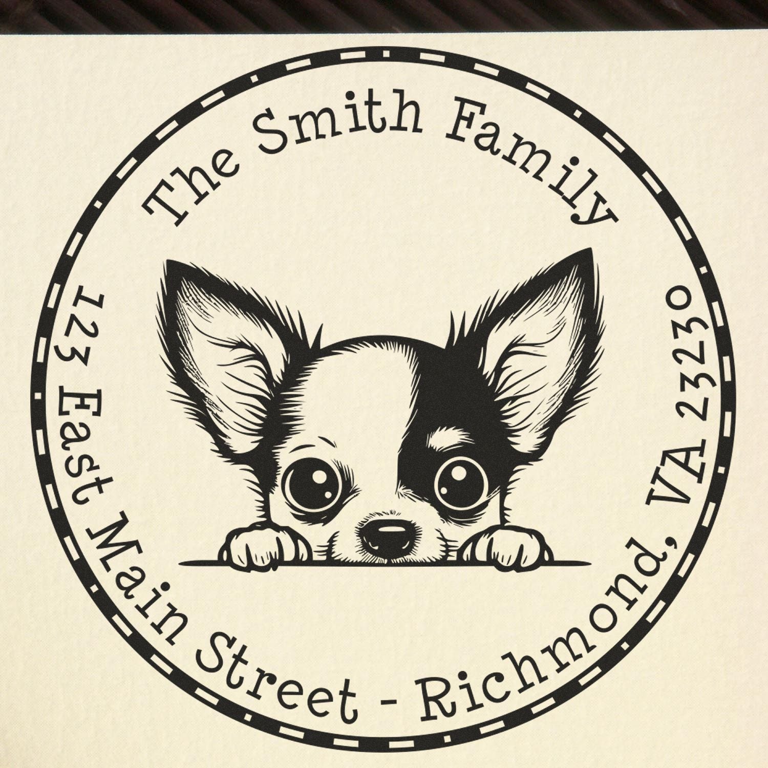 Round Chihuahua Customized New Address Rubber Stamp