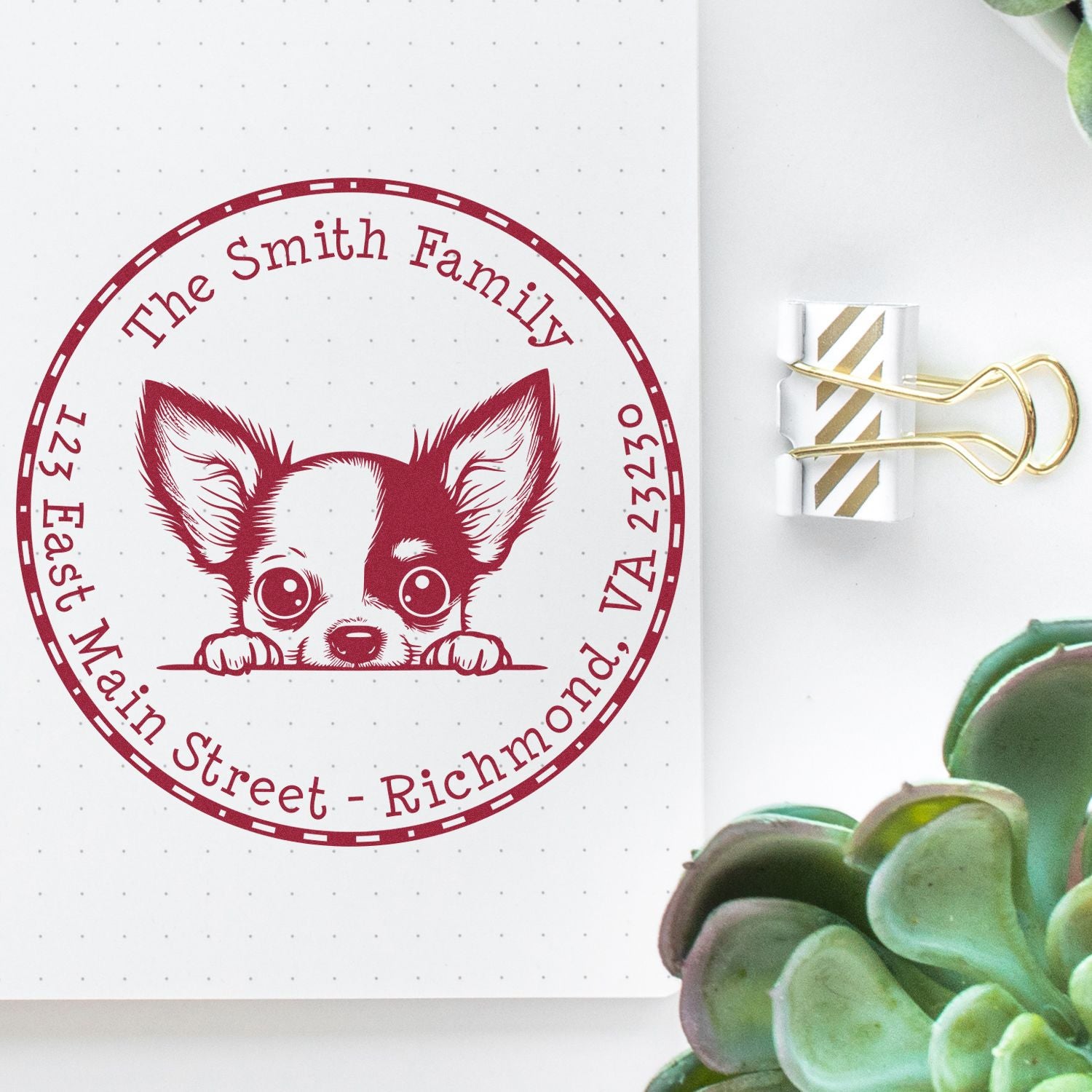 Round Self-Inking Chihuahua Mailing Address Stamp - Engineer Seal Stamps