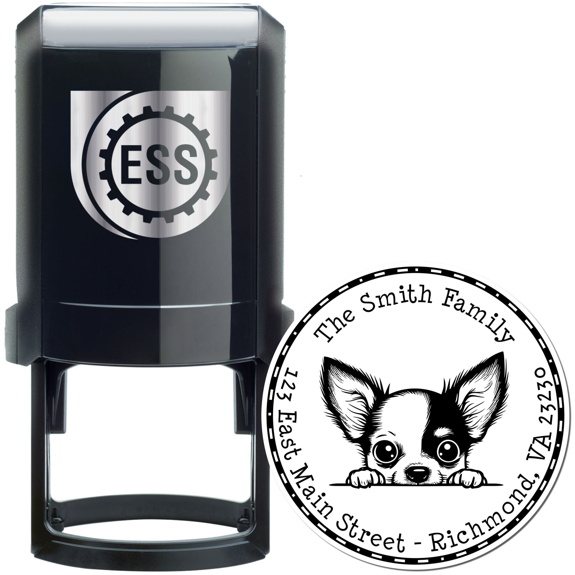 Round Self-Inking Chihuahua Mailing Address Stamp - Engineer Seal Stamps