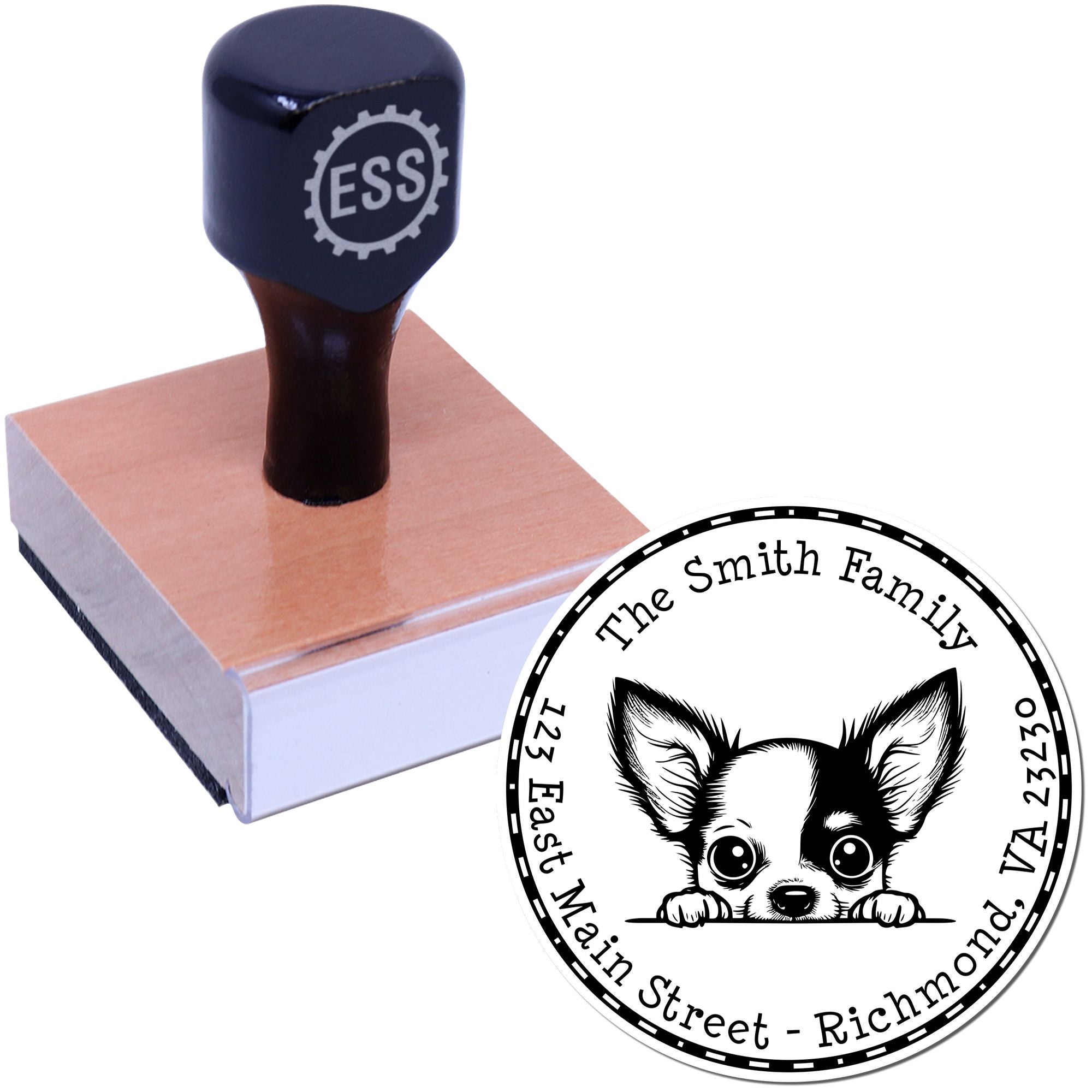 Round Chihuahua Customized New Address Rubber Stamp