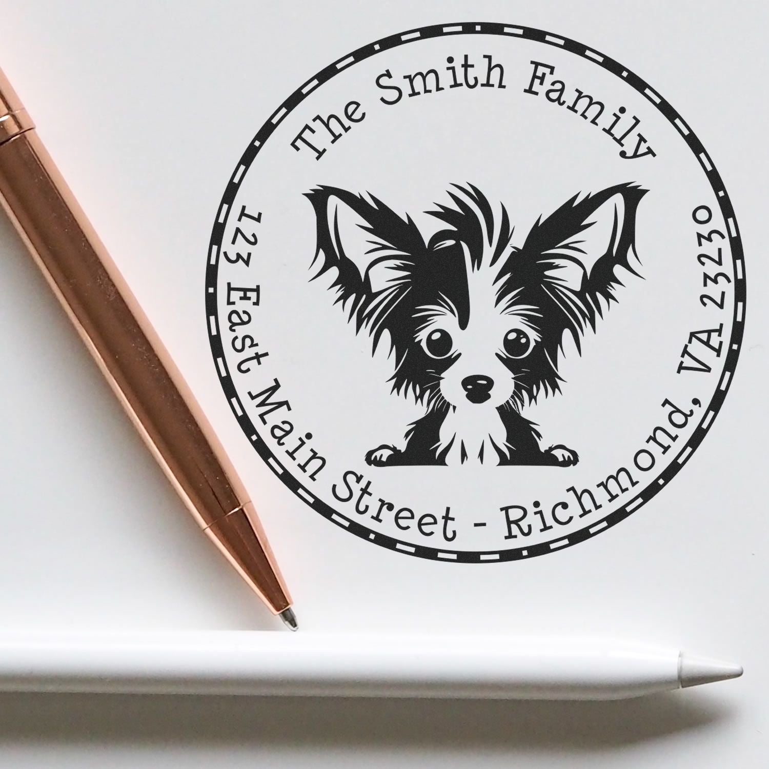 Round Chinese Crested Customized Mailing Label Rubber Stamp