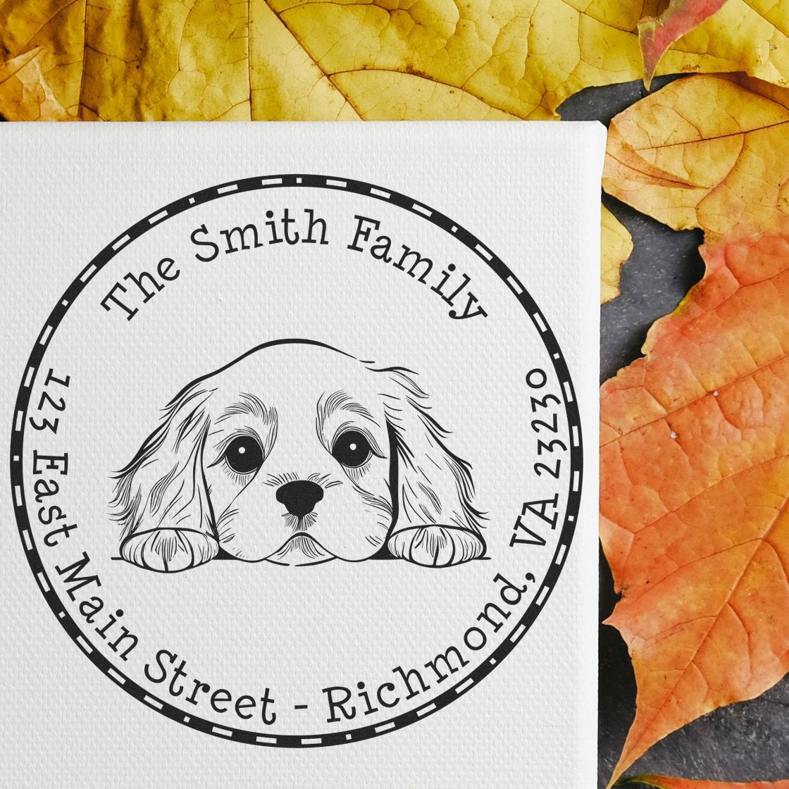 Round Cocker Spaniel Personalized Address Rubber Stamp