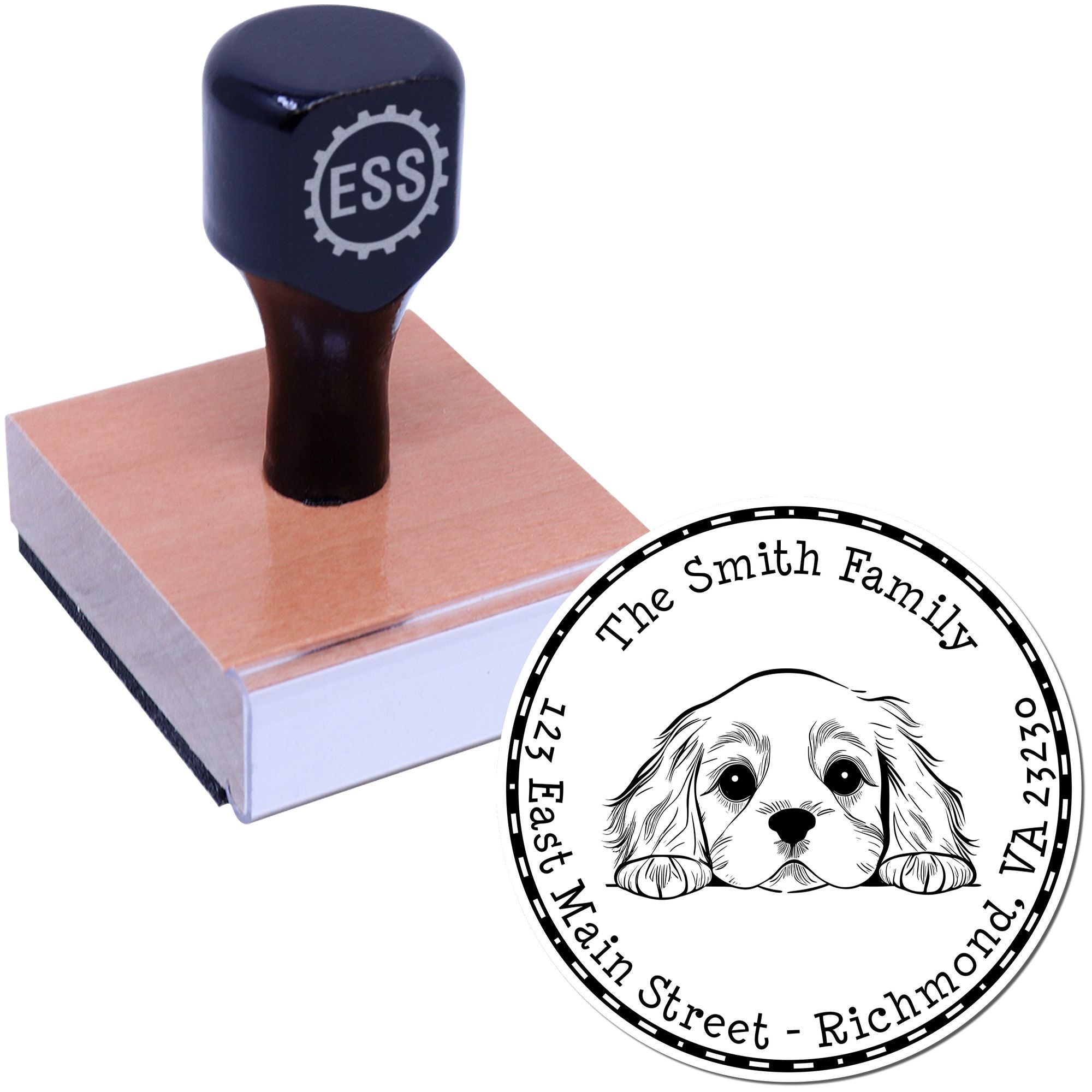 Round Cocker Spaniel Personalized Address Rubber Stamp