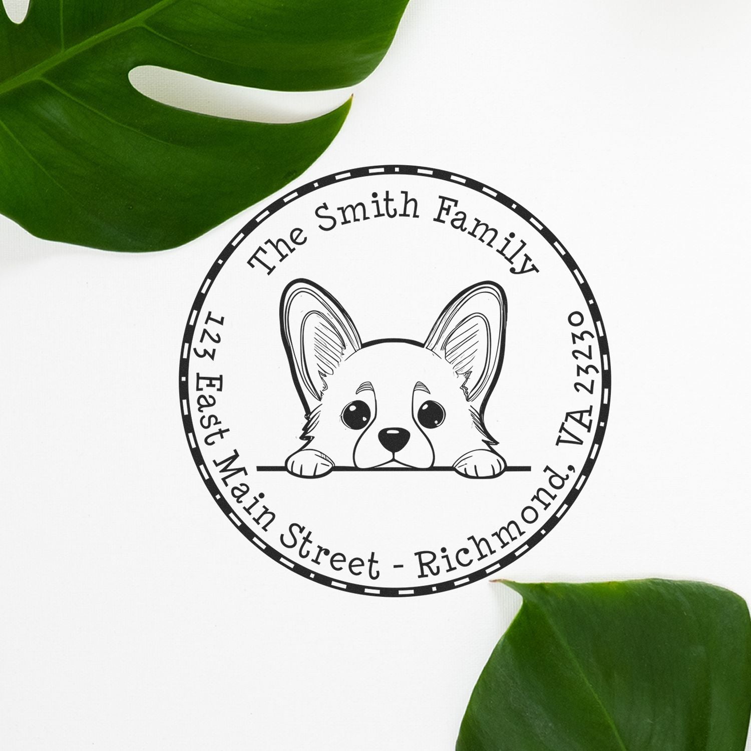 Round Corgi Personalized Name and Address Rubber Stamp - Engineer Seal Stamps