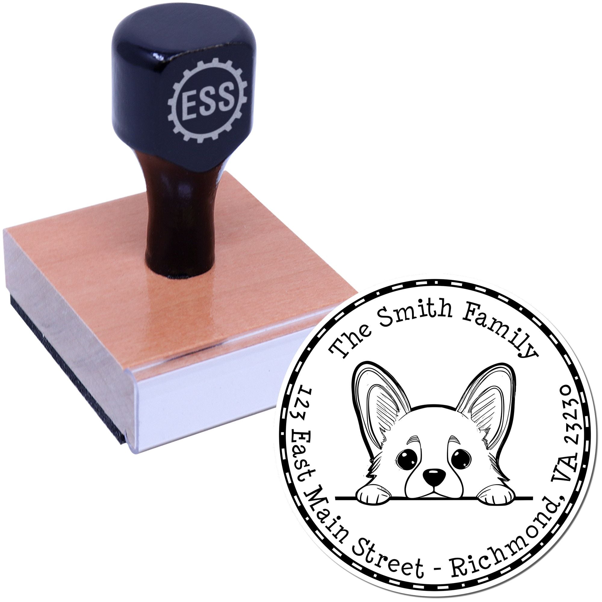 Round Corgi Personalized Name and Address Rubber Stamp - Engineer Seal Stamps