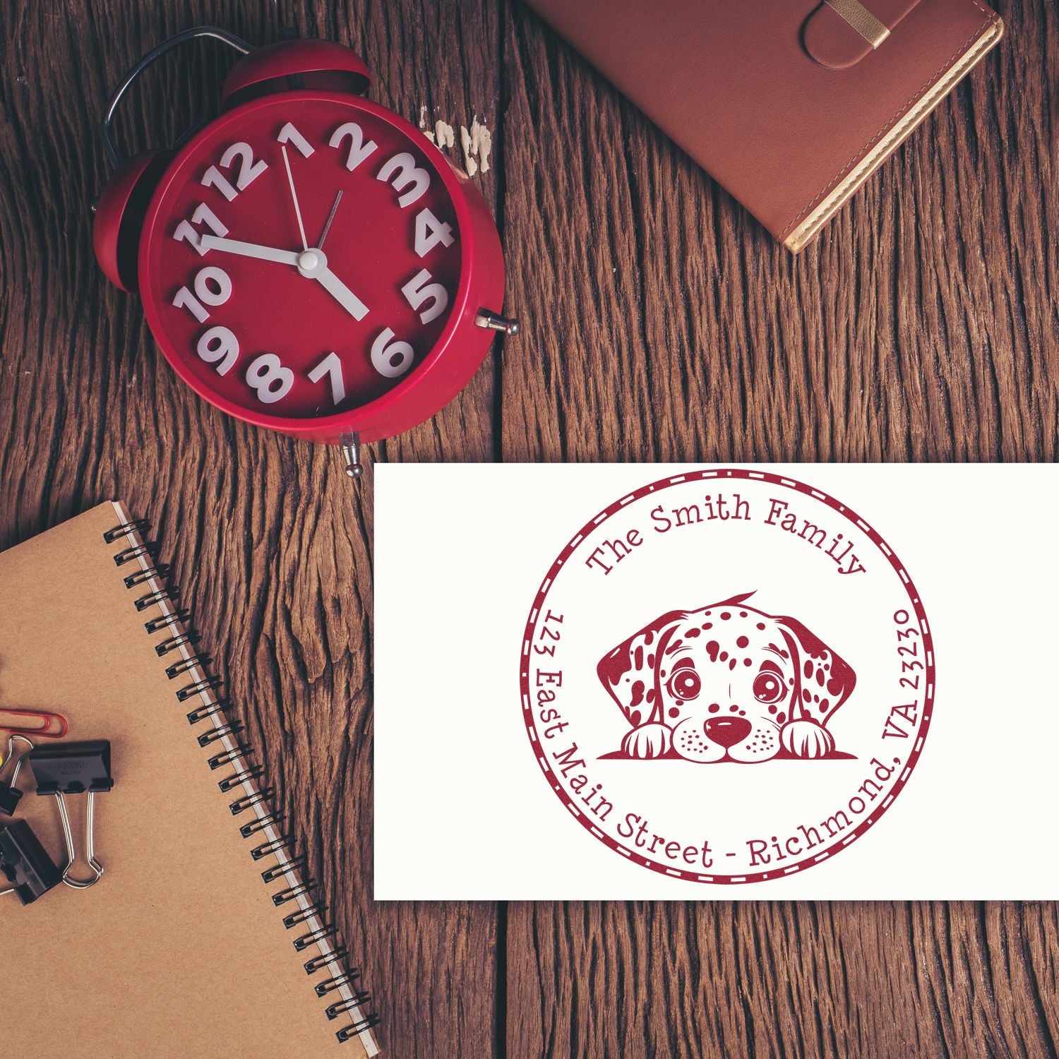 Round Dalmatian Personalized Home Address Rubber Stamp - Engineer Seal Stamps