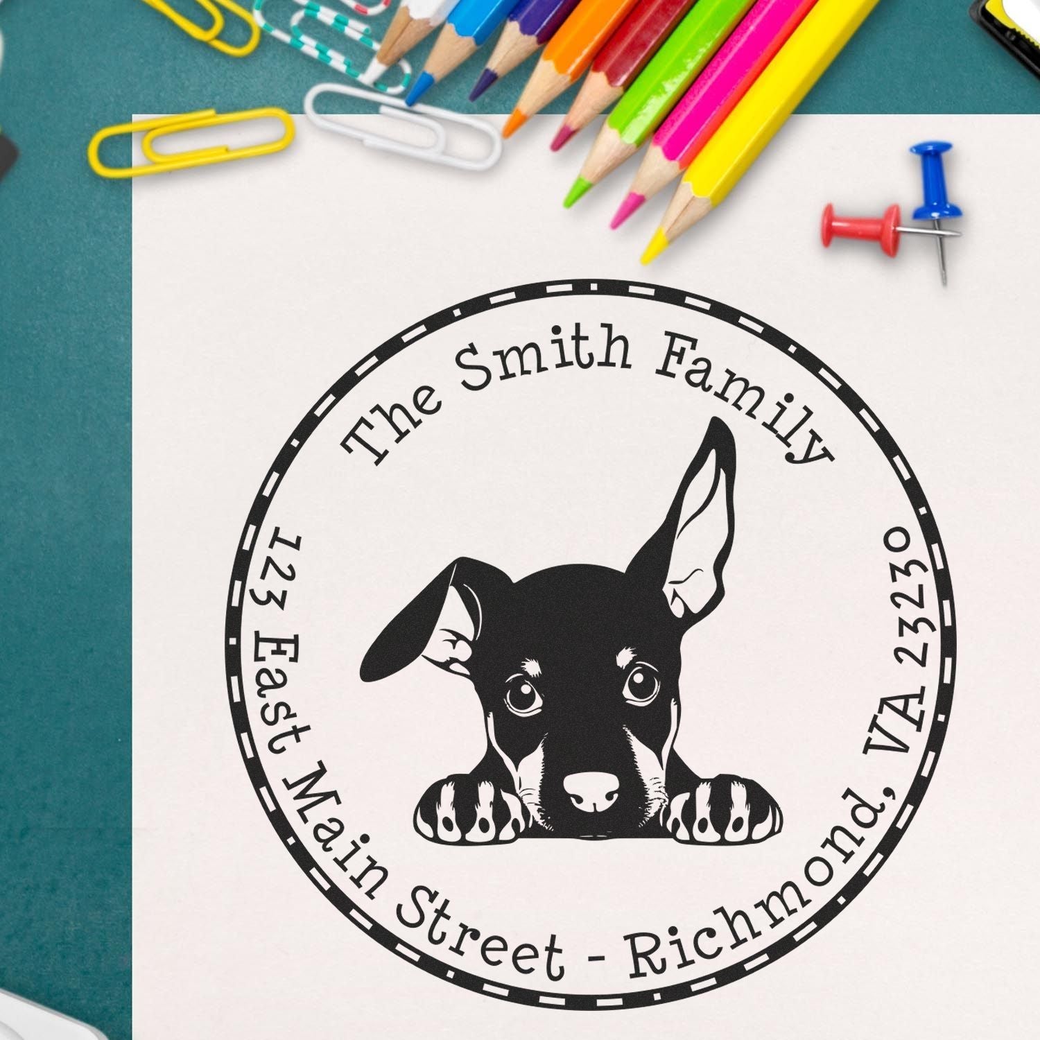 Round Pre-Inked Doberman Pinscher Mail Stamp - Engineer Seal Stamps