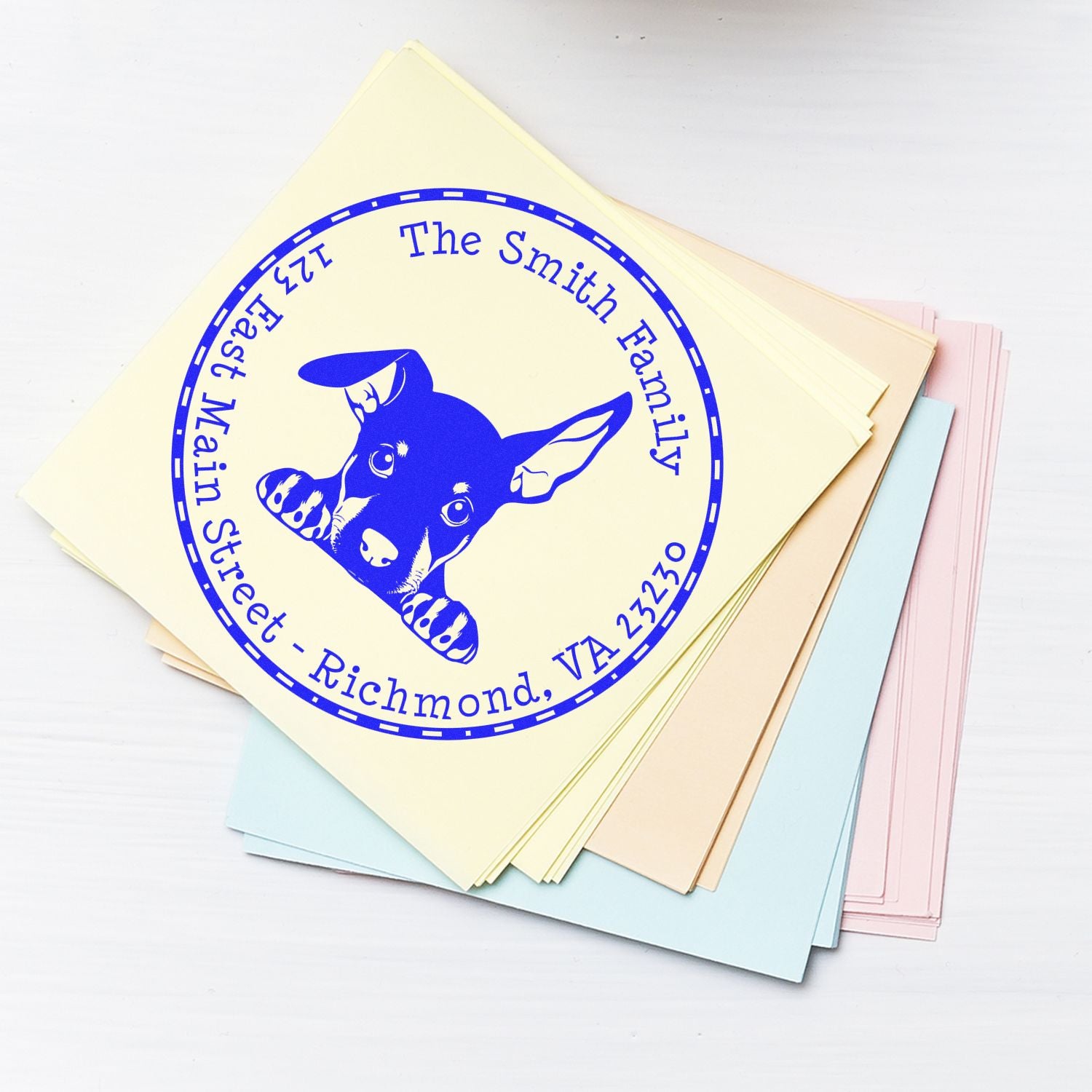 Round Self-Inking Doberman Pinscher Customized Home Address Stamp - Engineer Seal Stamps