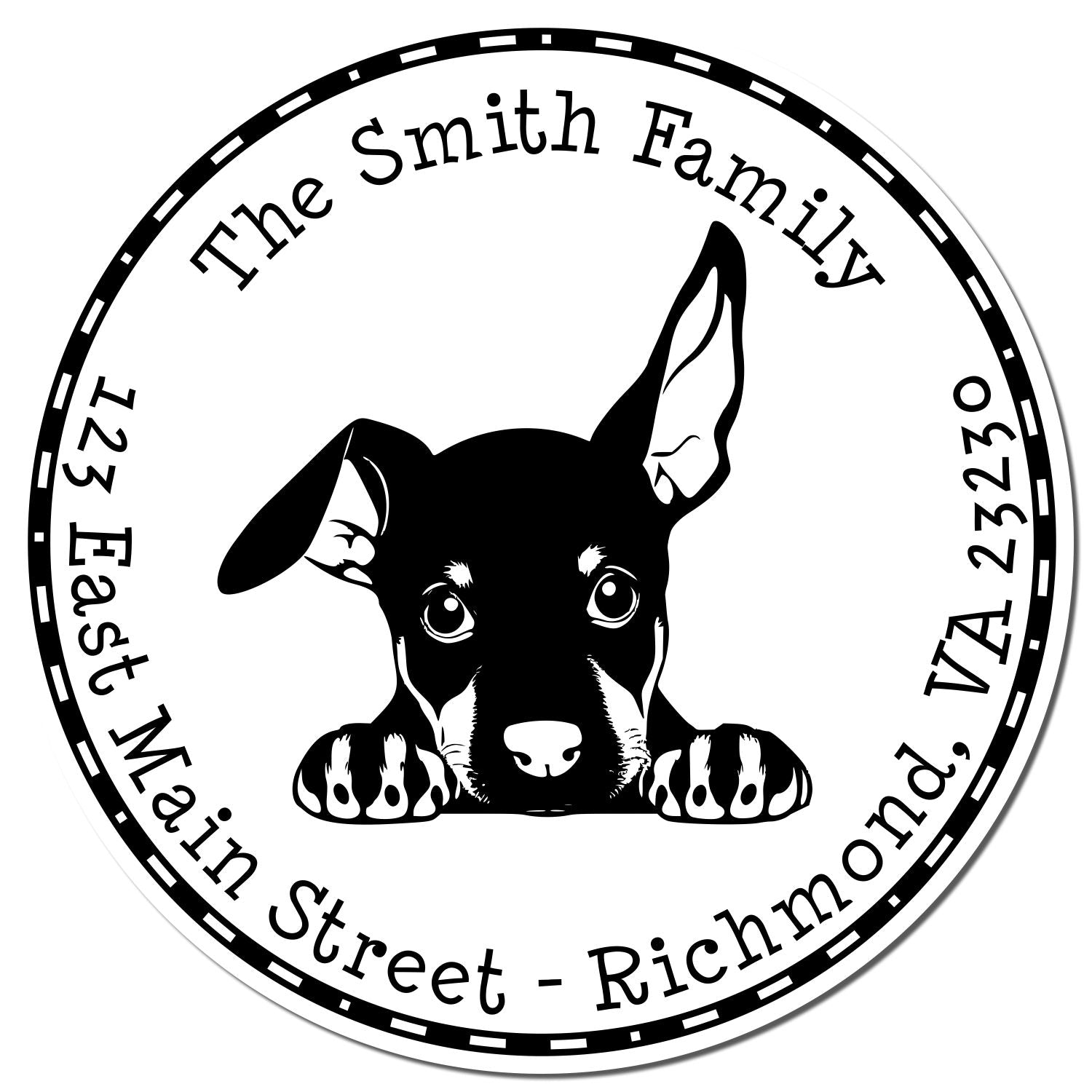 Round Doberman Pinscher Personalized New Home Address Rubber Stamp - Engineer Seal Stamps