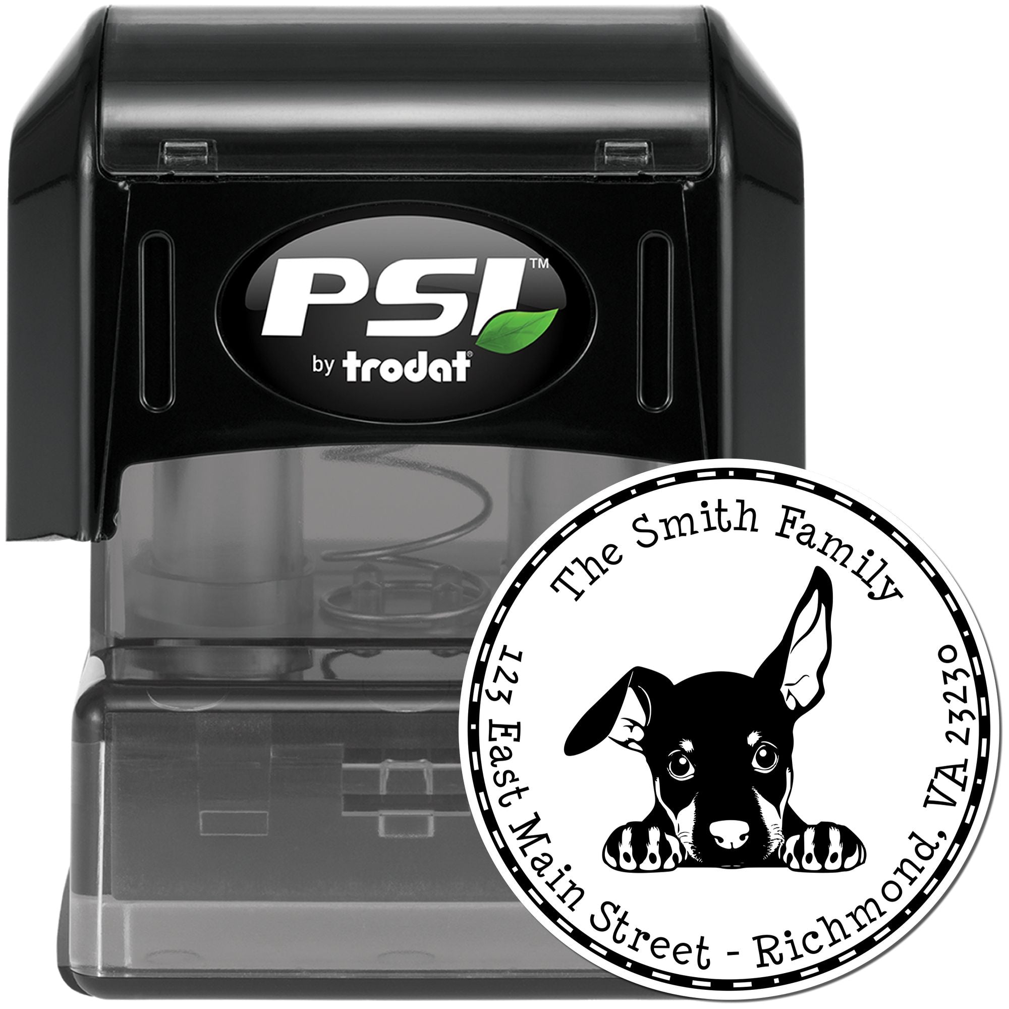 Round Pre-Inked Doberman Pinscher Mail Stamp - Engineer Seal Stamps