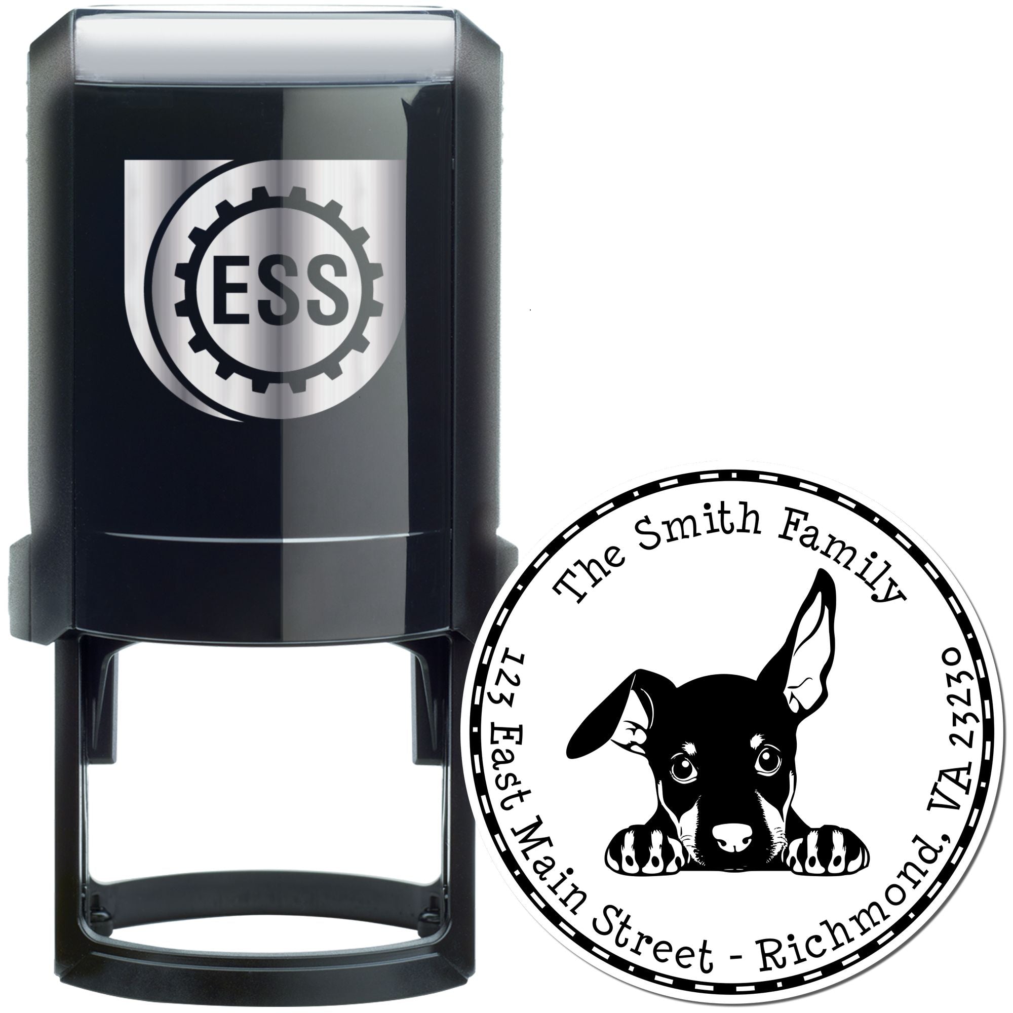 Round Self-Inking Doberman Pinscher Customized Home Address Stamp - Engineer Seal Stamps