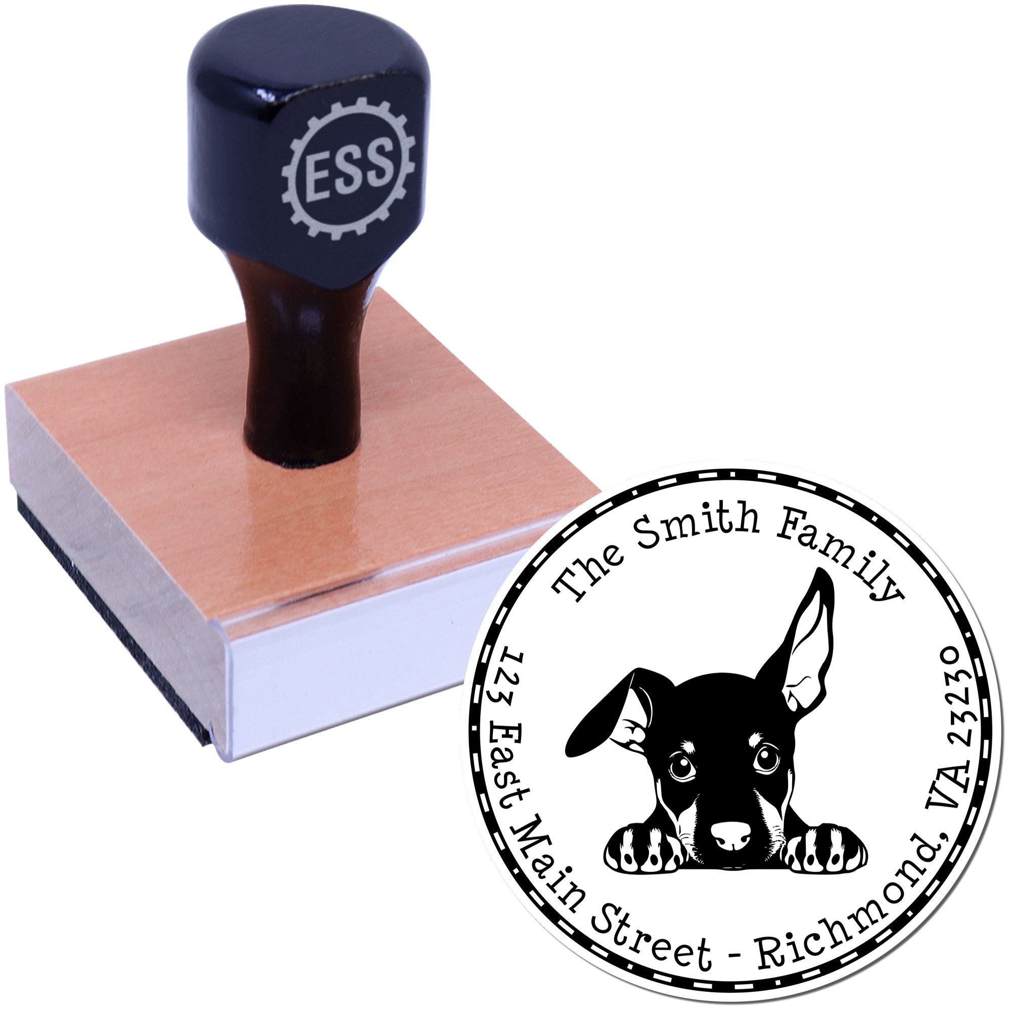 Round Doberman Pinscher Personalized New Home Address Rubber Stamp - Engineer Seal Stamps