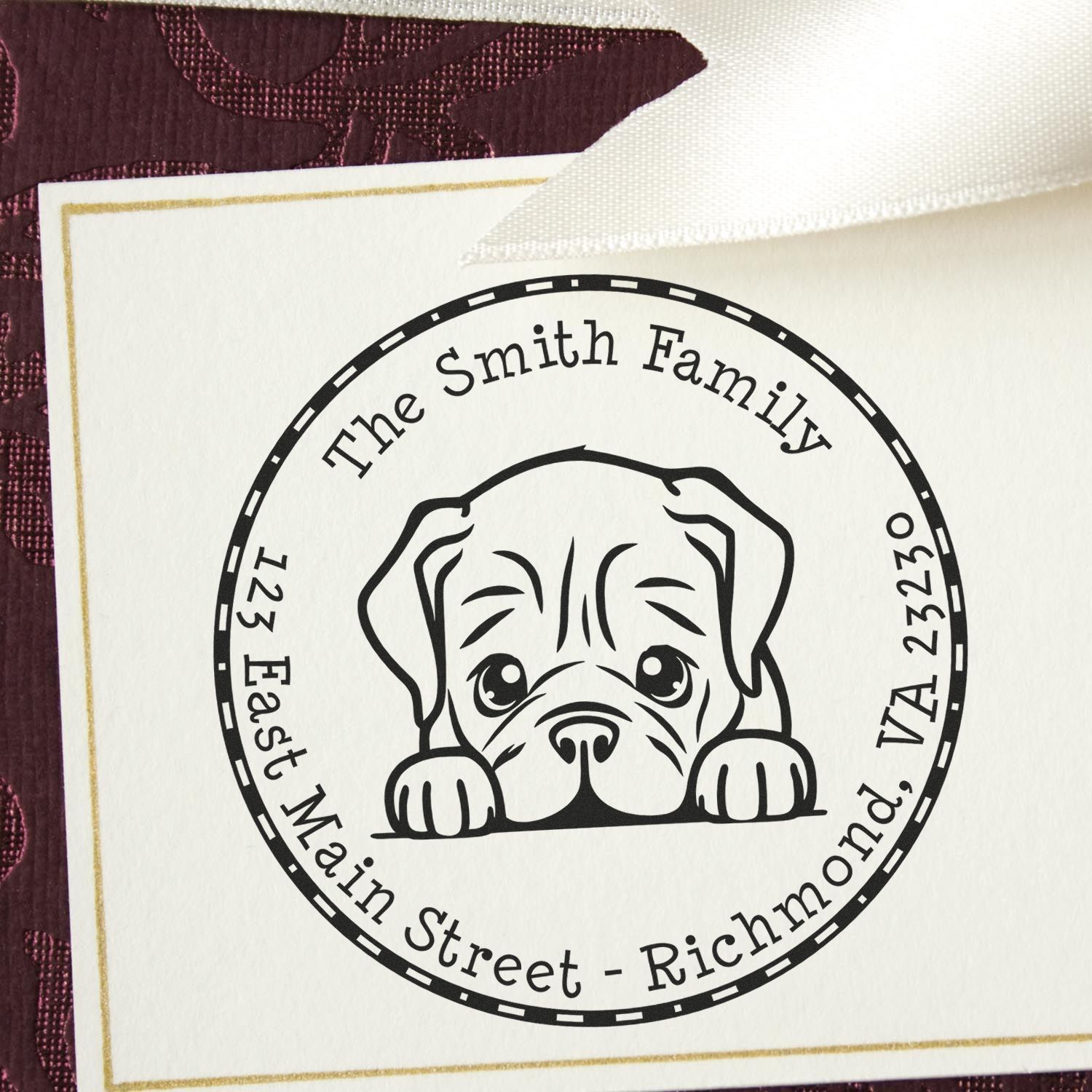 Round Pre-Inked Dogue De Bordeaux New Home Address Stamp - Engineer Seal Stamps