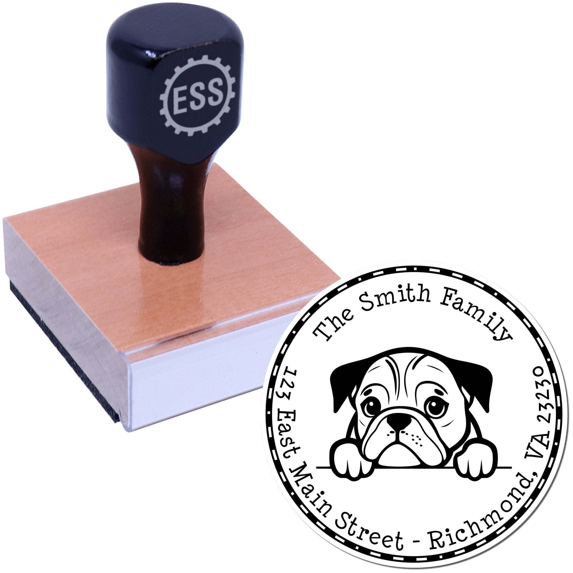 Round English Bulldog Personalized New Address Rubber Stamp - Engineer Seal Stamps