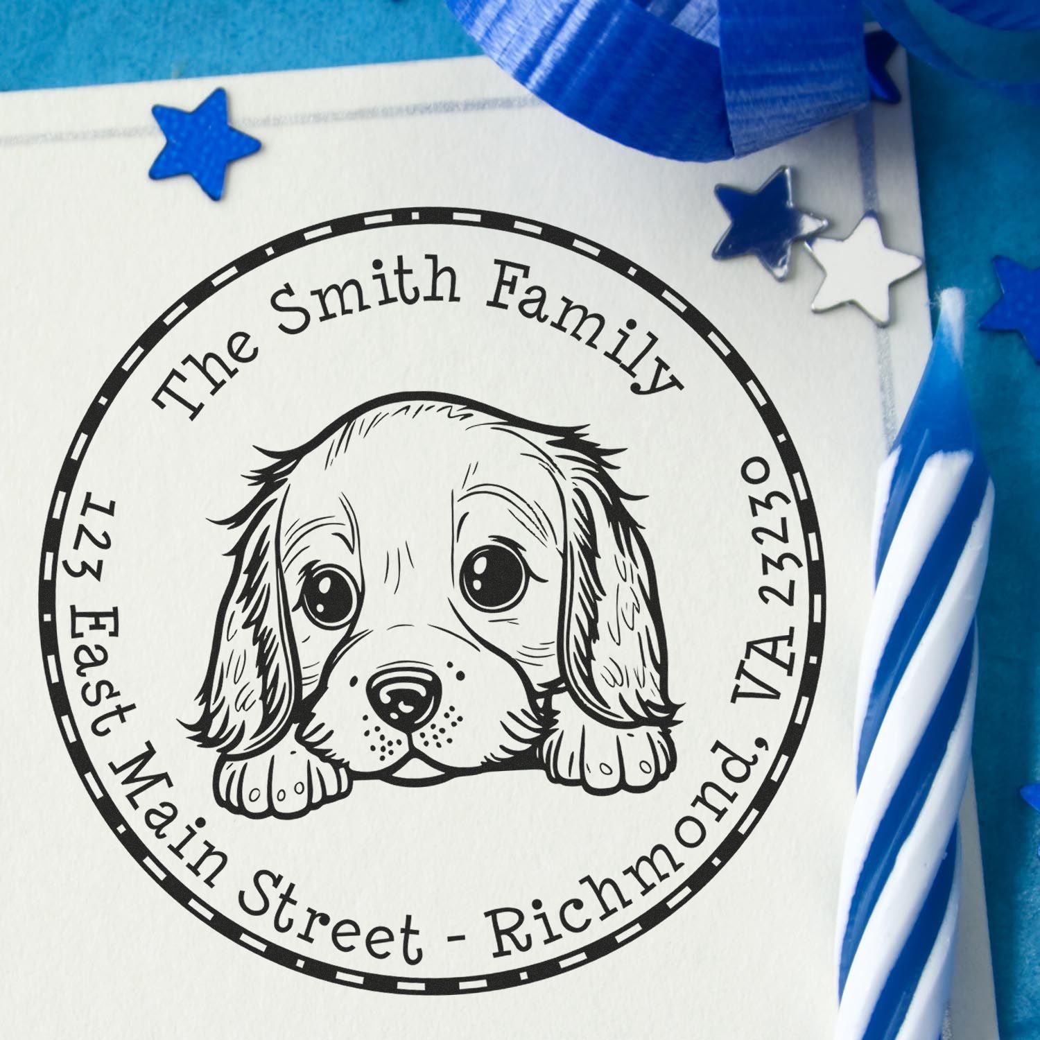 Round Pre-Inked English Cocker Spaniel Mail Address Stamp - Engineer Seal Stamps