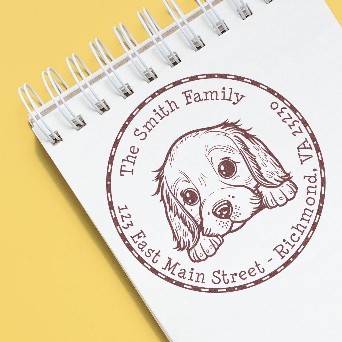 Round English Cocker Spaniel Personalized Home Address Rubber Stamp - Engineer Seal Stamps