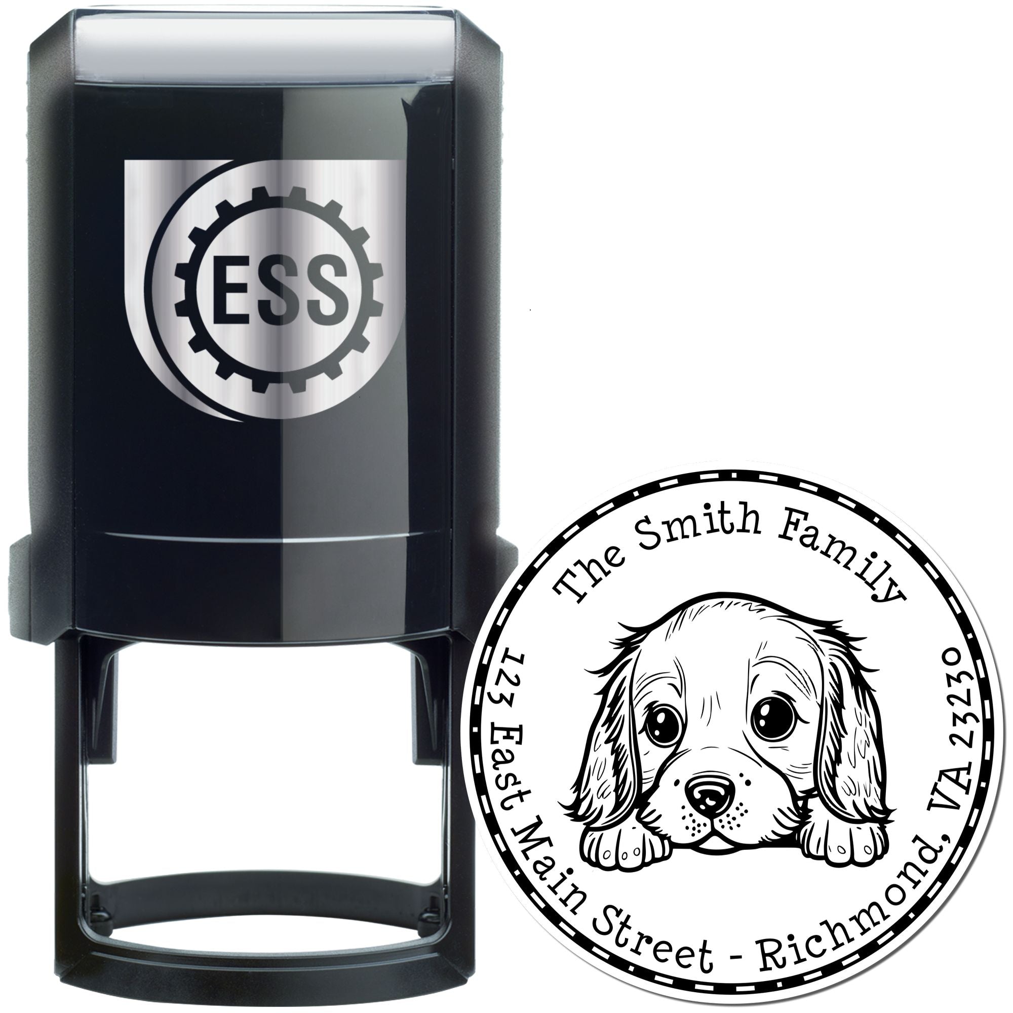 Round Self-Inking English Cocker Spaniel Customized New Address Stamp - Engineer Seal Stamps