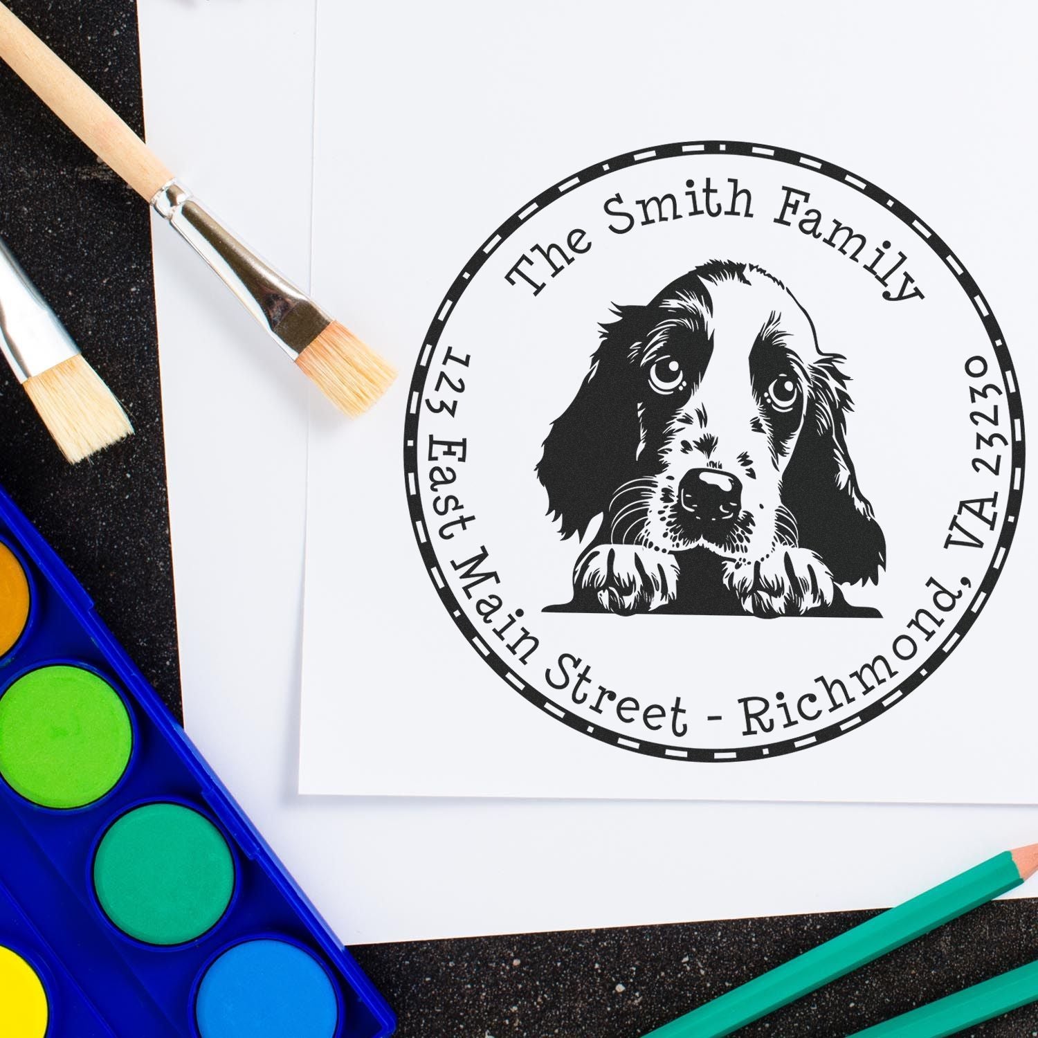 Round Pre-Inked English Setter Address Return Stamp - Engineer Seal Stamps